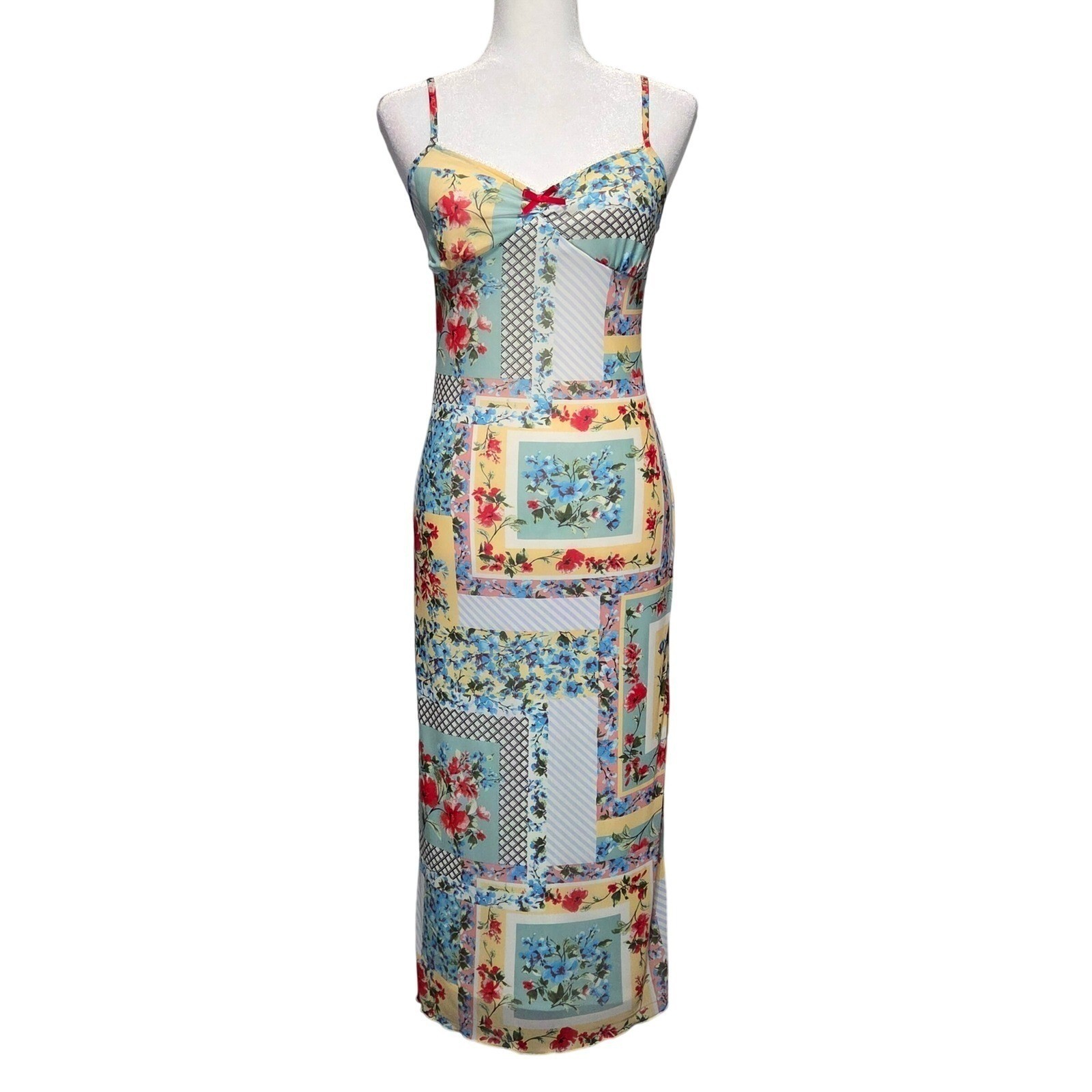 Thirty Thirty Y2K Coquette Patchwork Mesh Midi Slip Dress Floral Feminine Size M