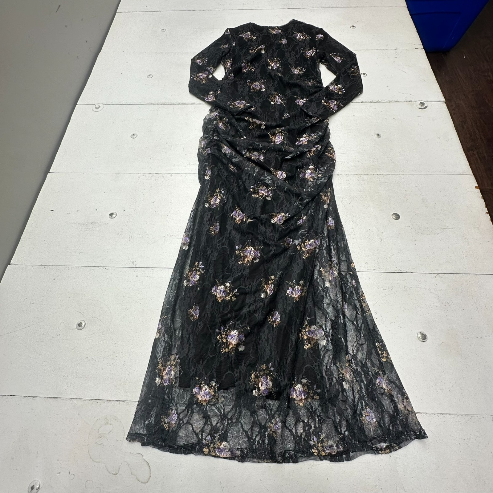 Japparel Black Floral Long Sleeve Side Rouched Lola Dress Women’s Size XS NEW