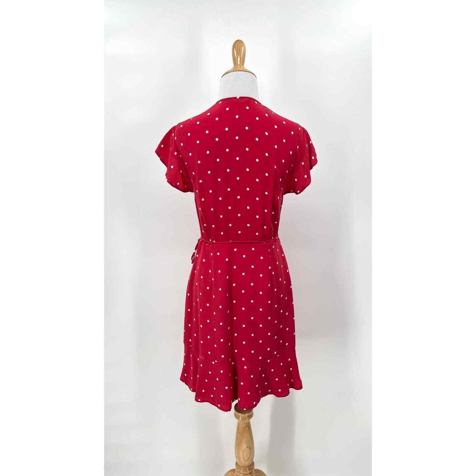 RAILS Leanne Polka Dot Dress Womens Medium Raspberry Red Silk Wrap Mini Short