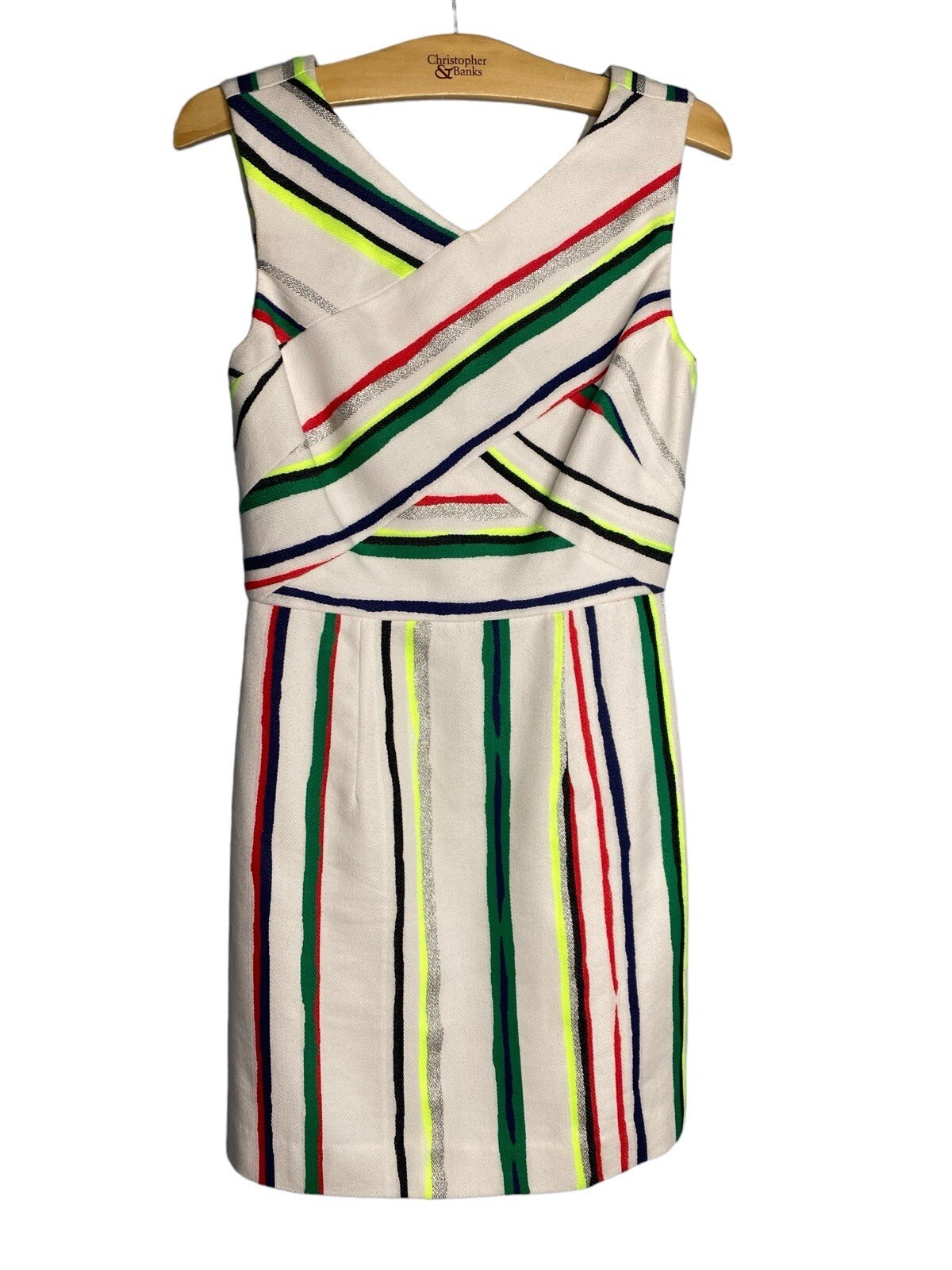 Milly 2 Dress Made in USA Short Sleeve White Green Red Silver Navy Stripe