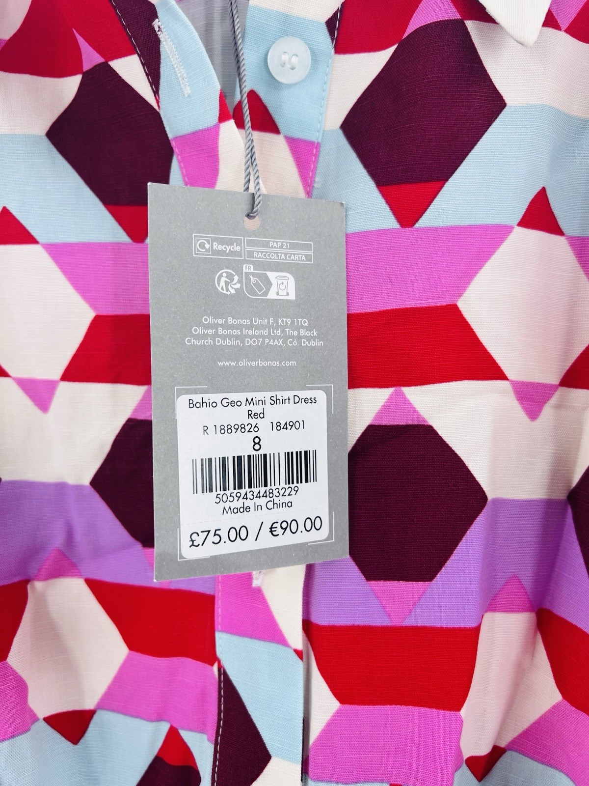 NWT Oliver Bonas Geometric Mini Shirt Dress 4 Tie Waist Belted Viscose