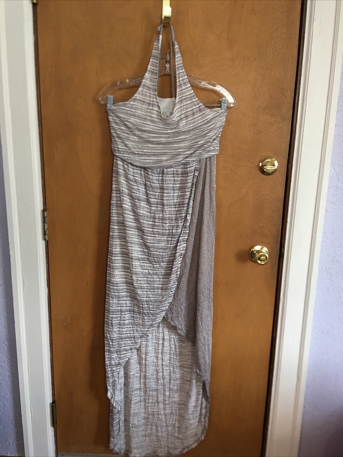 ladies dress MADISON, grey& white, side slit, Size Large, A218