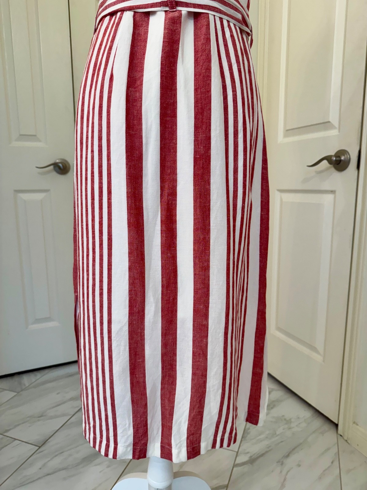 Rails Clement Dress M Medium Montreal Stripe Tie Waist Linen Rayon Blend Midi