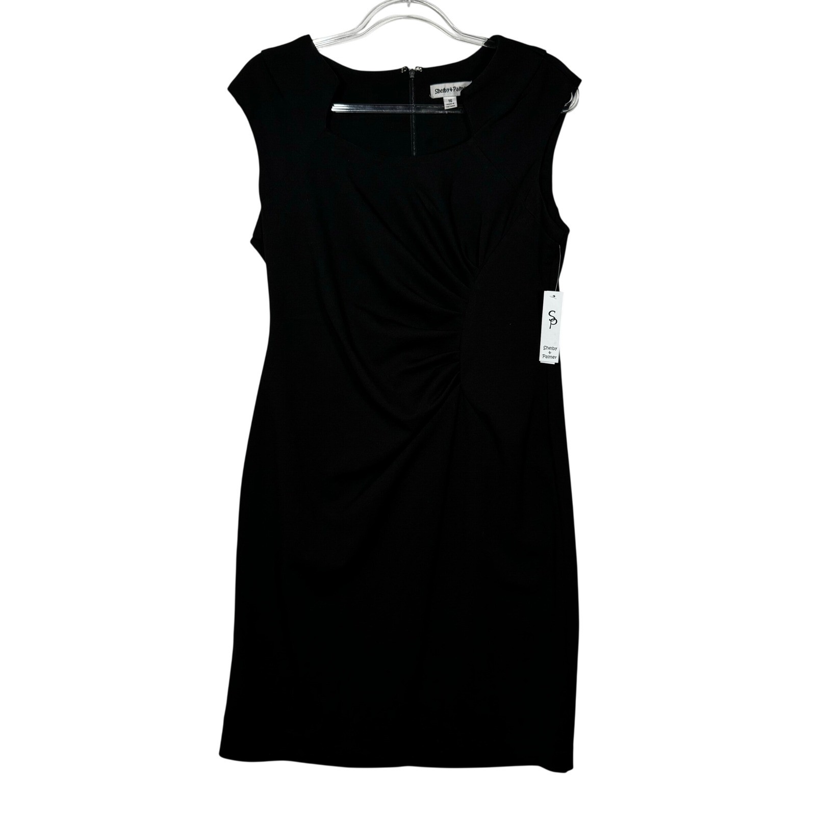Shelby & Palmer Sheath Dress Womens 16 Black New Ruched Sleeveless Notched