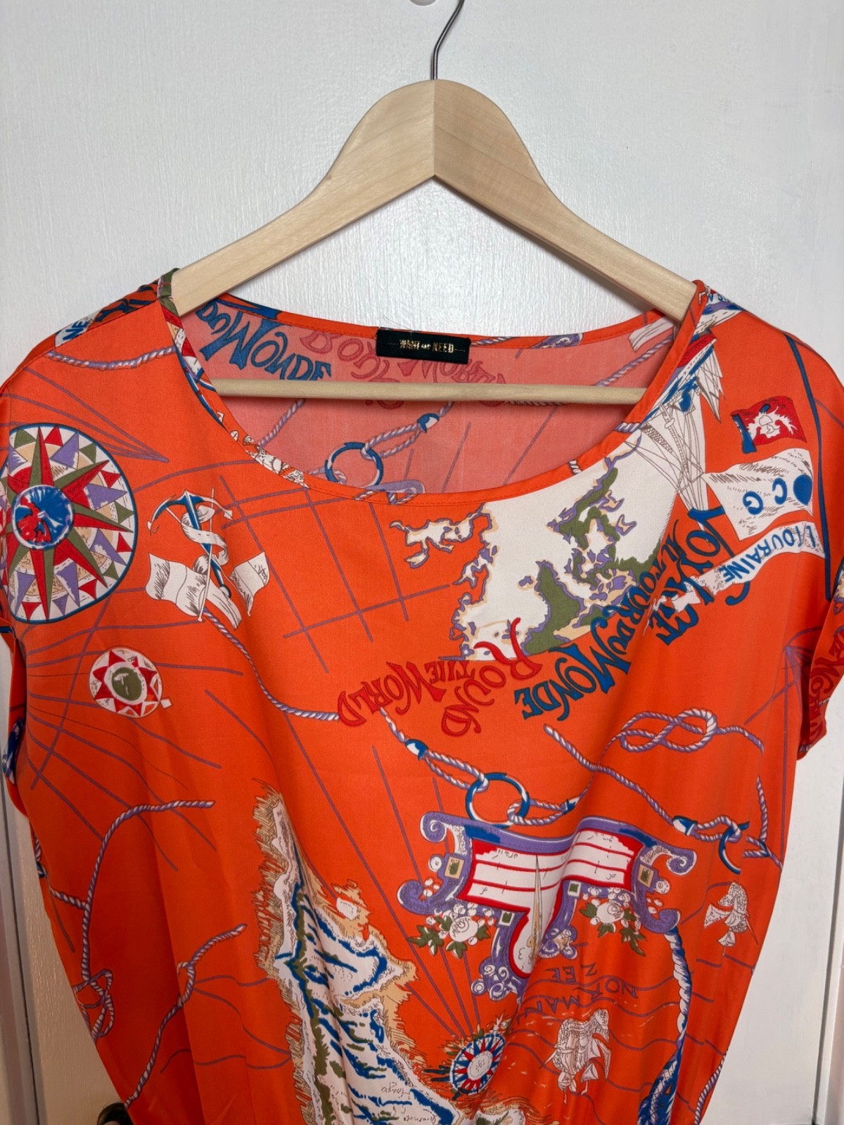 Want & Need Orange Nautical Map Graphic Print Double Sided Mini Dress XXL EUC