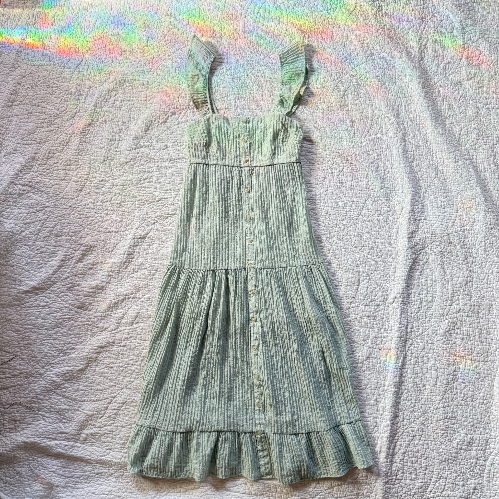 By The River Sage Green Tiered Midi Dress Size S Cottagecore Prairie Regencycore