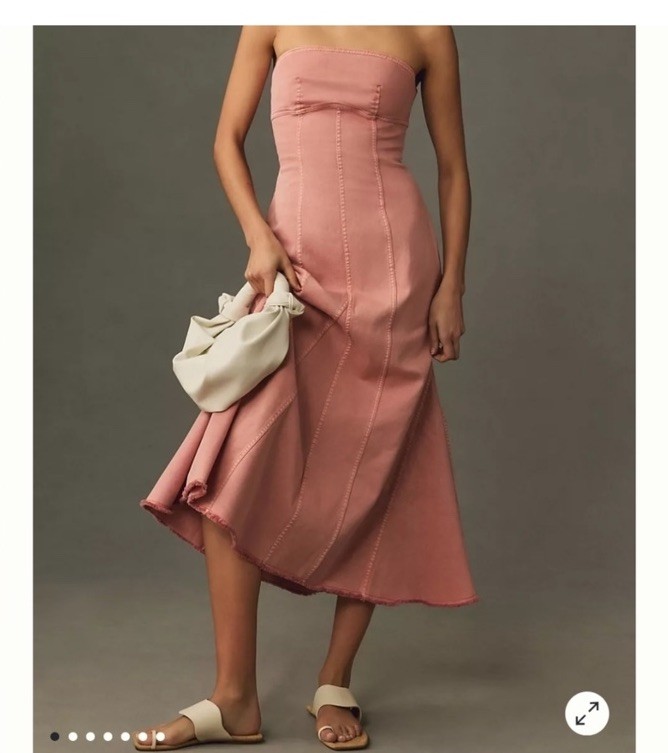 NWT Anthropologie Pilcro Icon Fluted Denim Midi Dress Size Small Coral