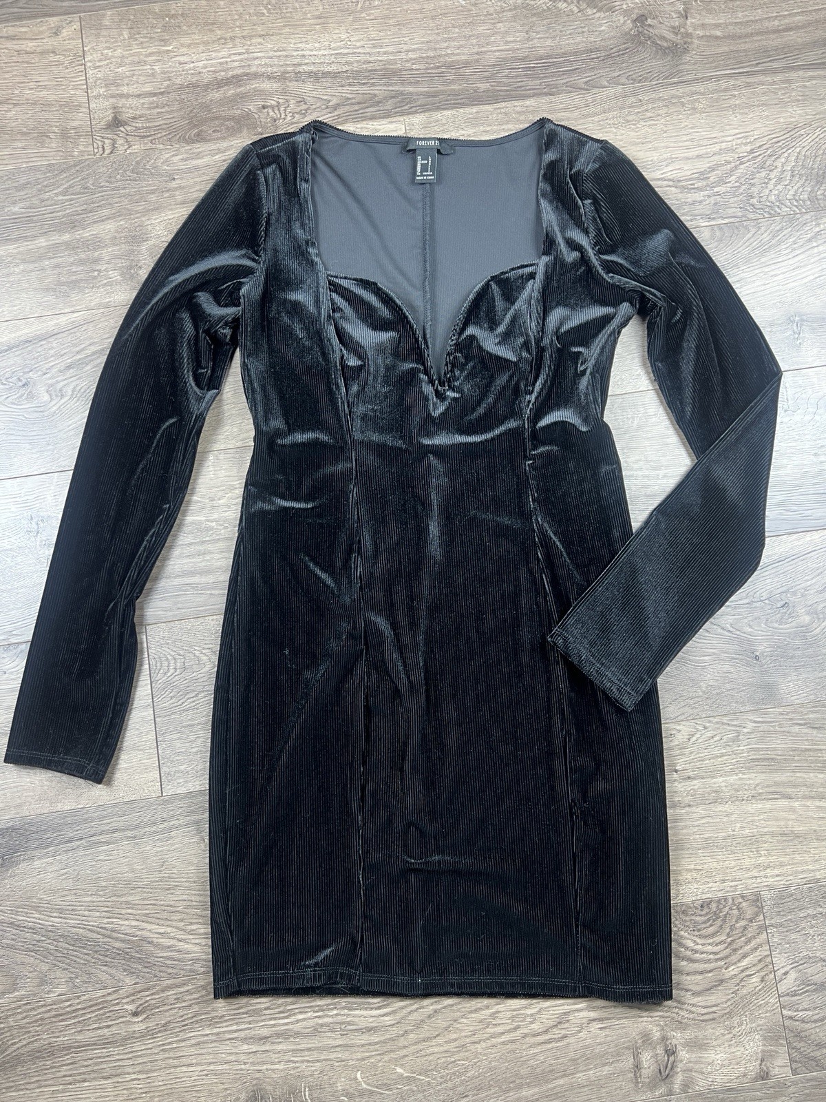Black Velvet Long Sleeve Mini Bodycon Dress Gothic Whimsigoth 90s Grunge Boho L