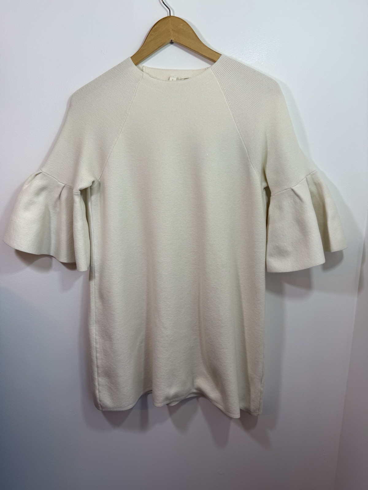 Moth Anthropologie Chester Dress Medium Ivory Off White Sweater Bell Sleeve