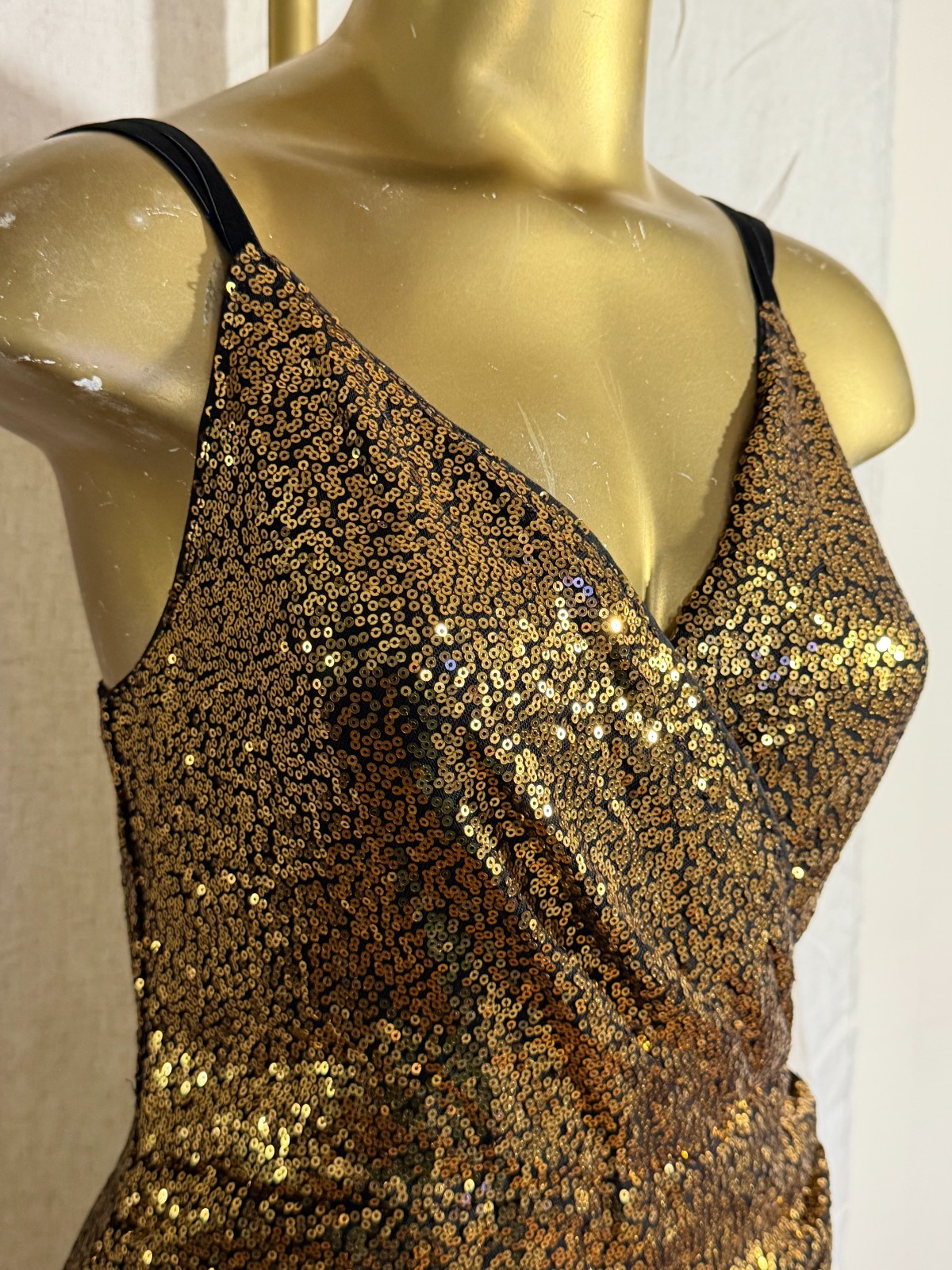 Grace Karin Gold Sequin Cocktail Party Dress Womens M Ruched Bodycon Glam