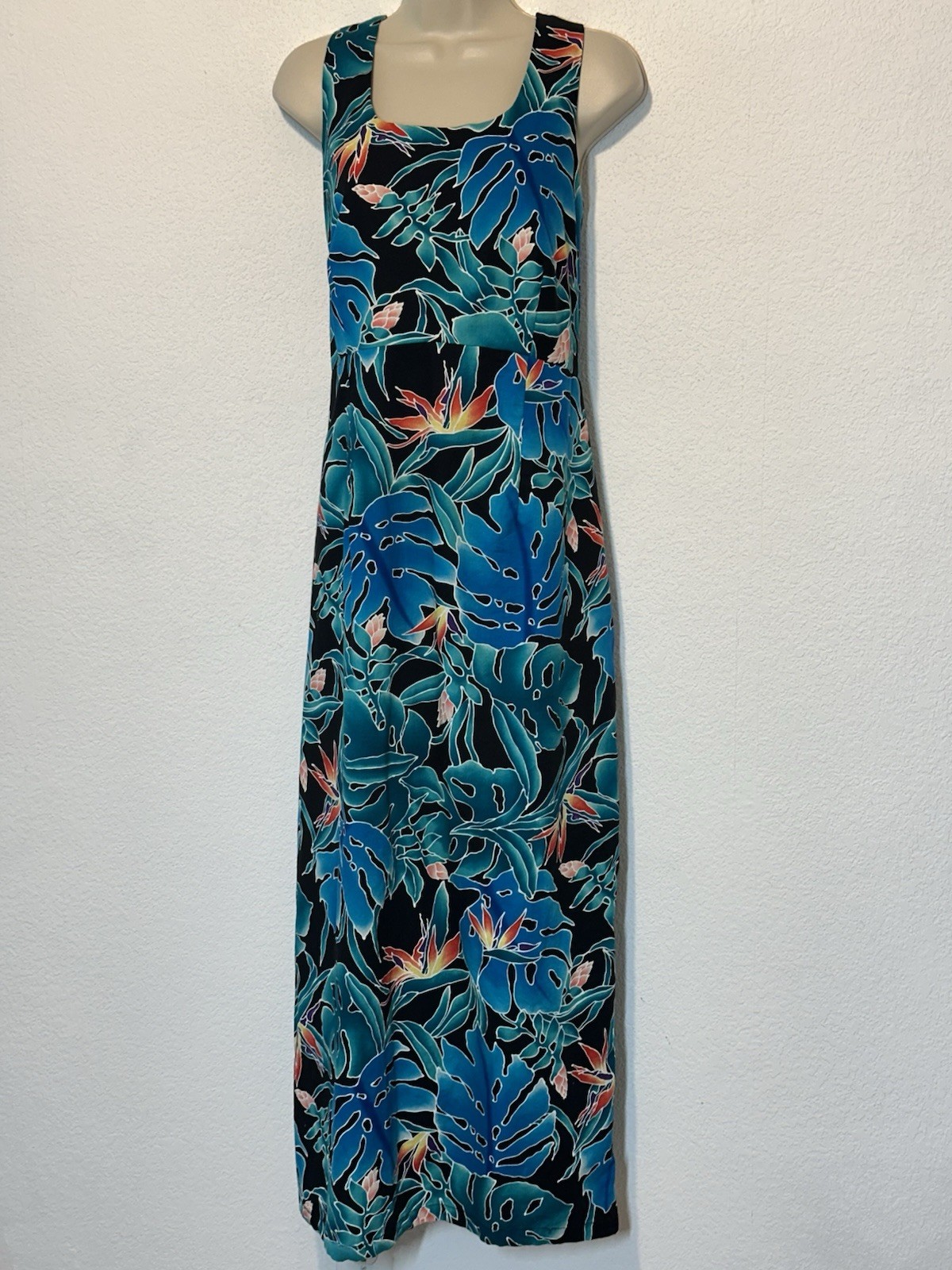 Vtg Hilo Hattie The Hawaiian Original Blue Aqua Tropical Maxi Dress Travel Sz XL