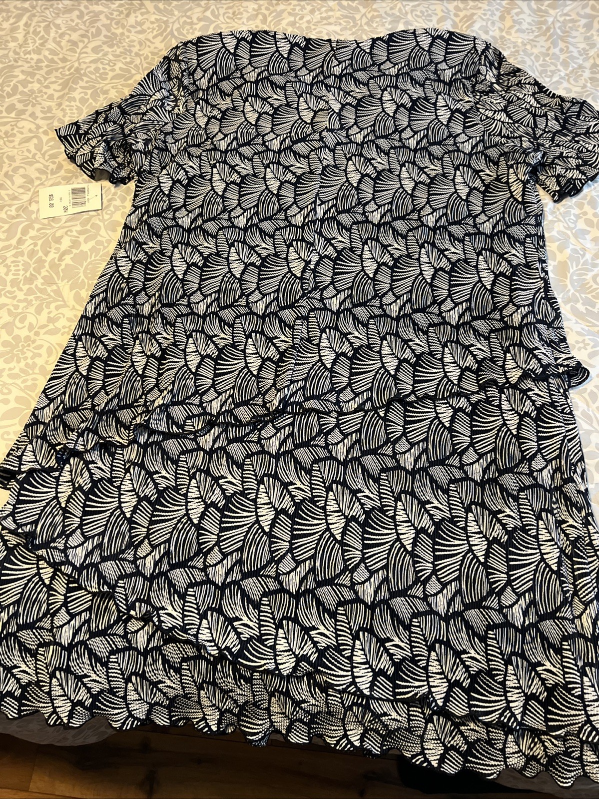 Connected apparel SZ 20W Dark Blue navy white Stretch layered Dress NWT