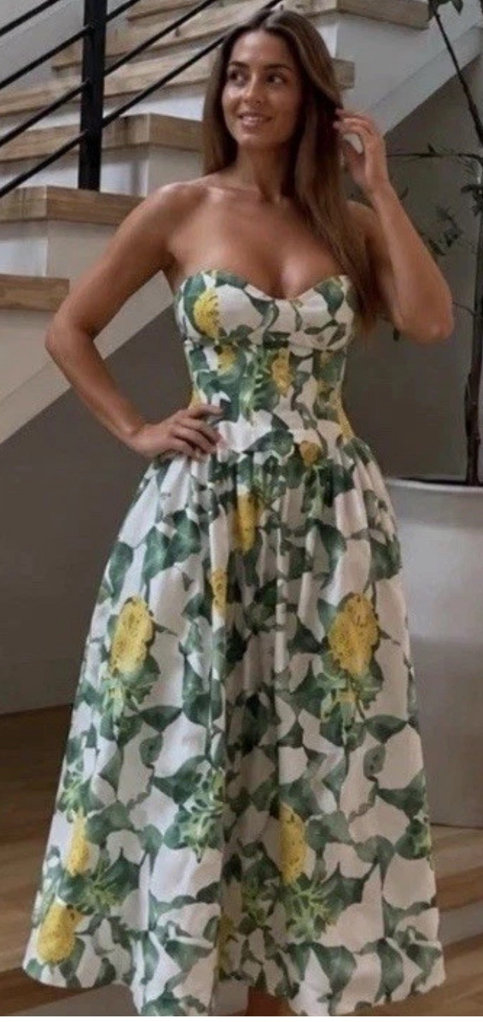 Zara 2026 Pineapple Fruit Print Corsetry Strapless Midi Dress Size XXL3152/391