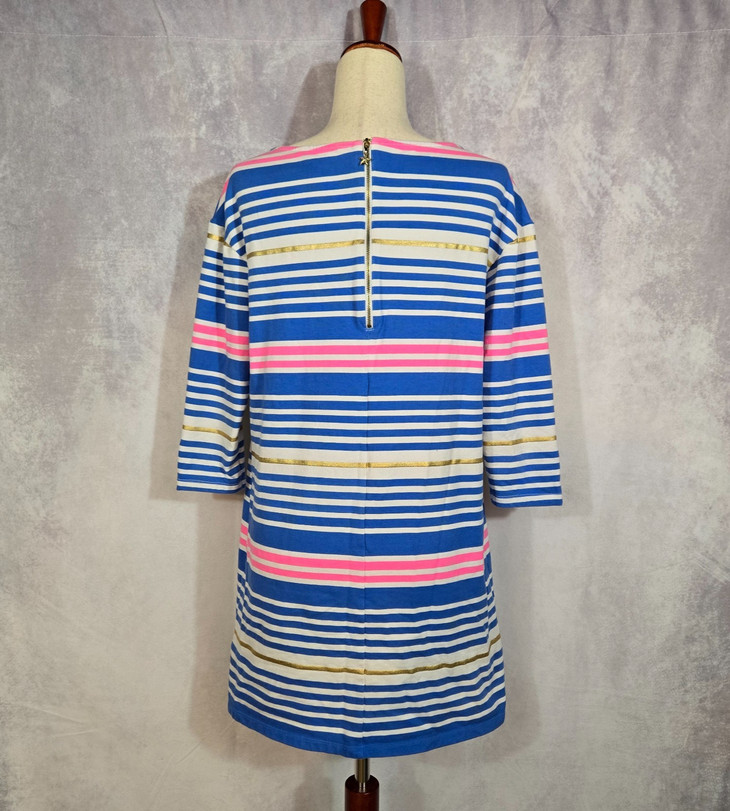 LILLY PULITZER Lena Shift Dress Lapis Blue Pink Gold Tiki Stripe Resortwear MED
