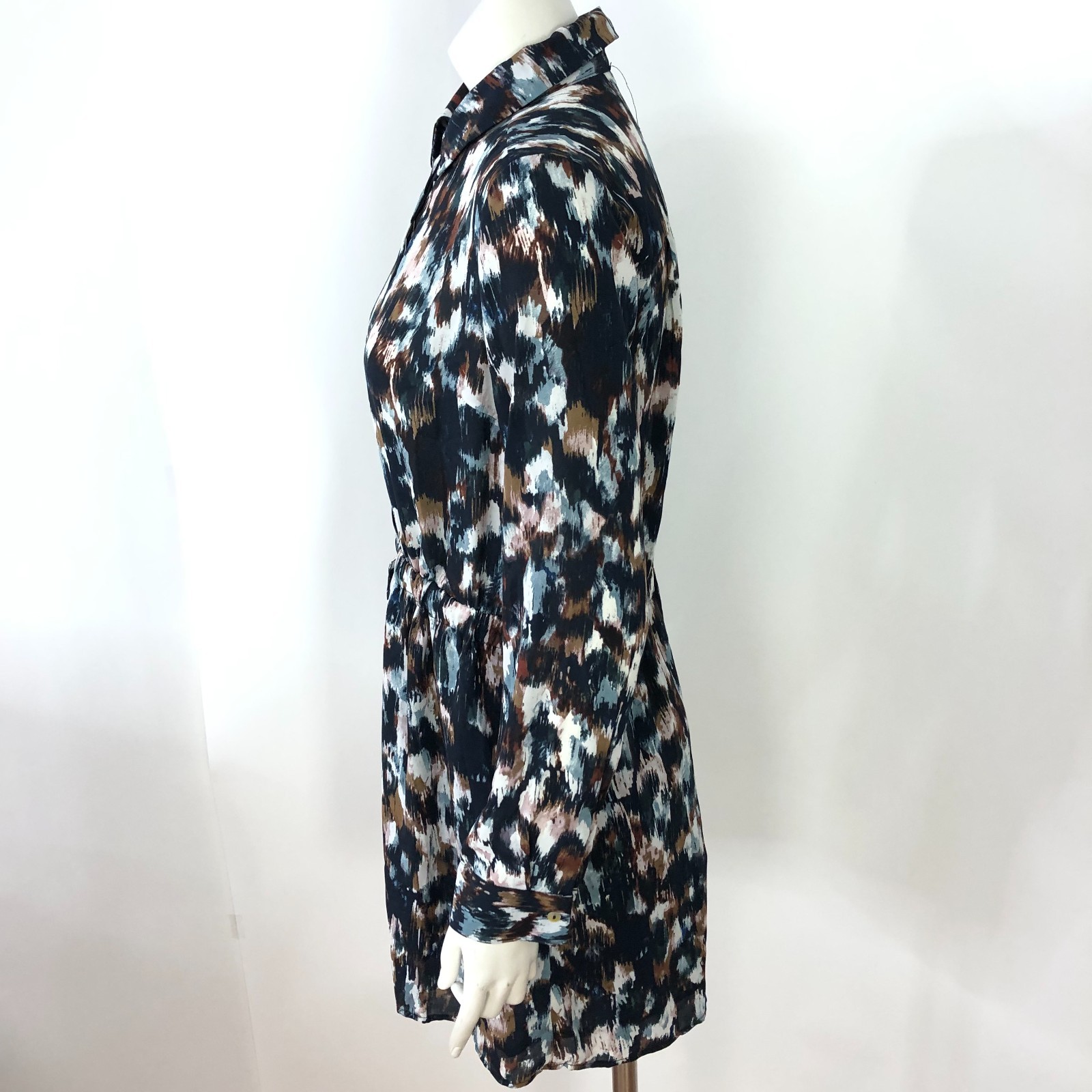 Olivaceous Large Collared Drawstring Knot Tie 100% Polyester Mini Dress Blue