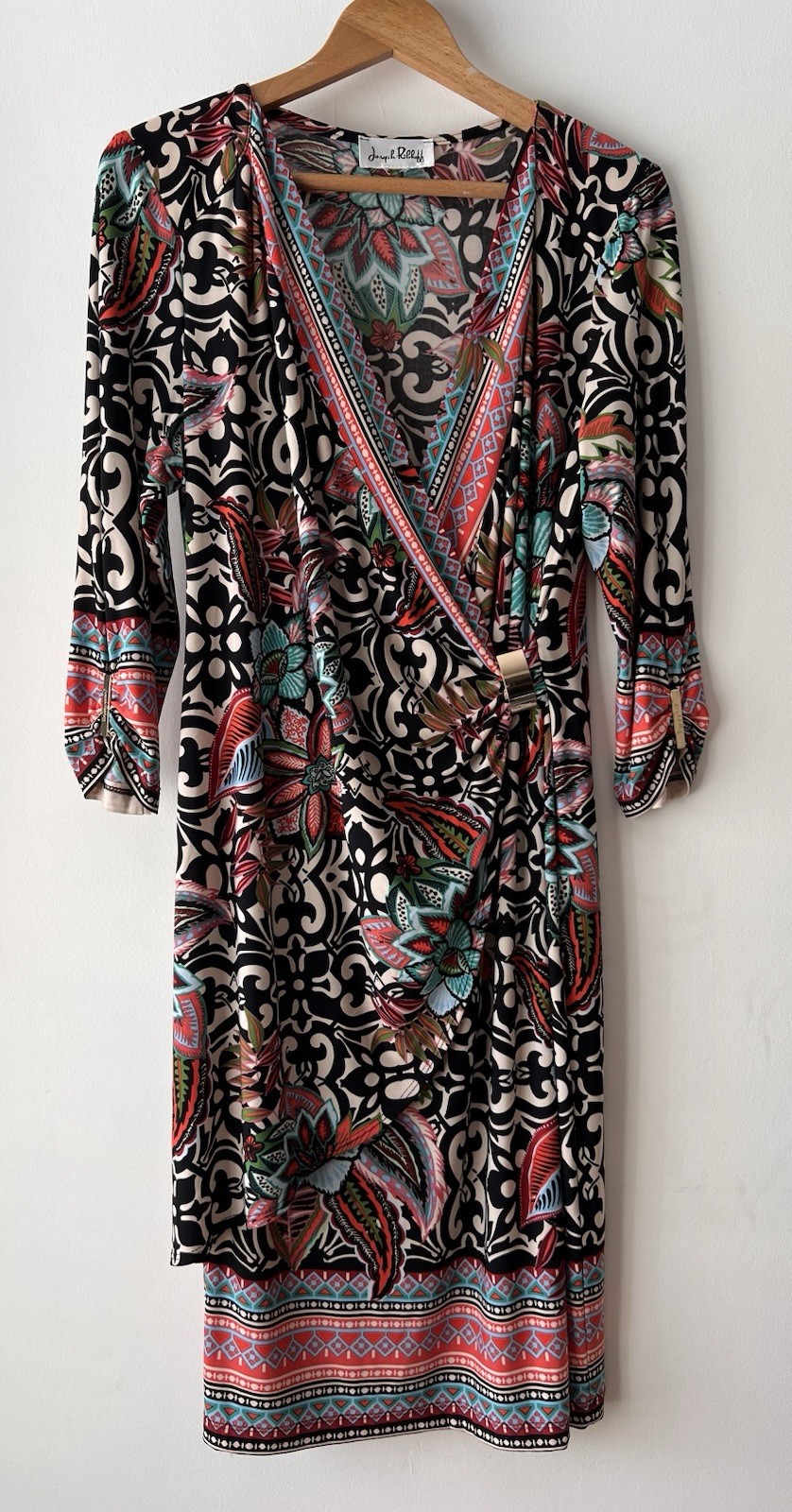 Joseph Ribkoff Wrap Dress Multicolour Floral Stretch Jersey 3/4 Sleeve UK 12/14