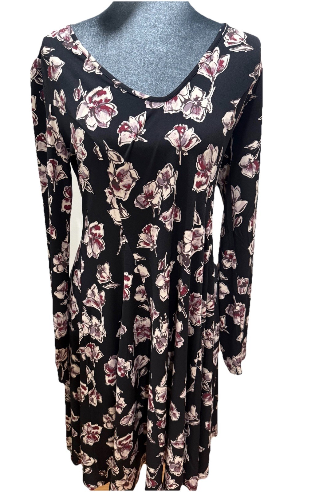 Mia & Tess Floral Dress Roses Flowers Lined 3/4 Bell Flare Sleeves Medium Fall