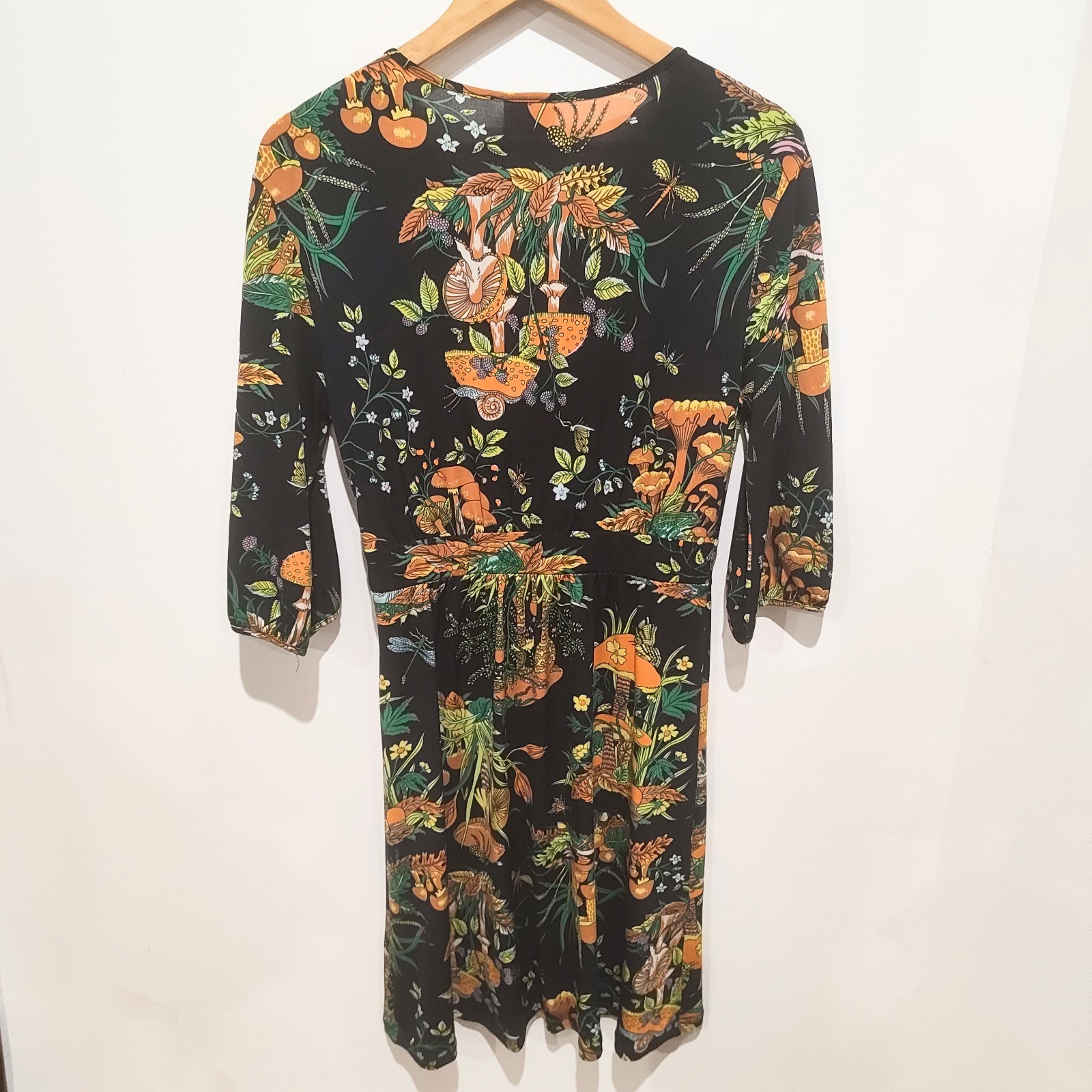 Leona Edmiston Ruby Midi Dress Fungi Print Quirky AU 10 US 6 A-Line Faux Wrap