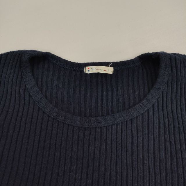 Brahmin Mixed-material pattern rib knit short sleeve top dress Navy 6-0701S∞
