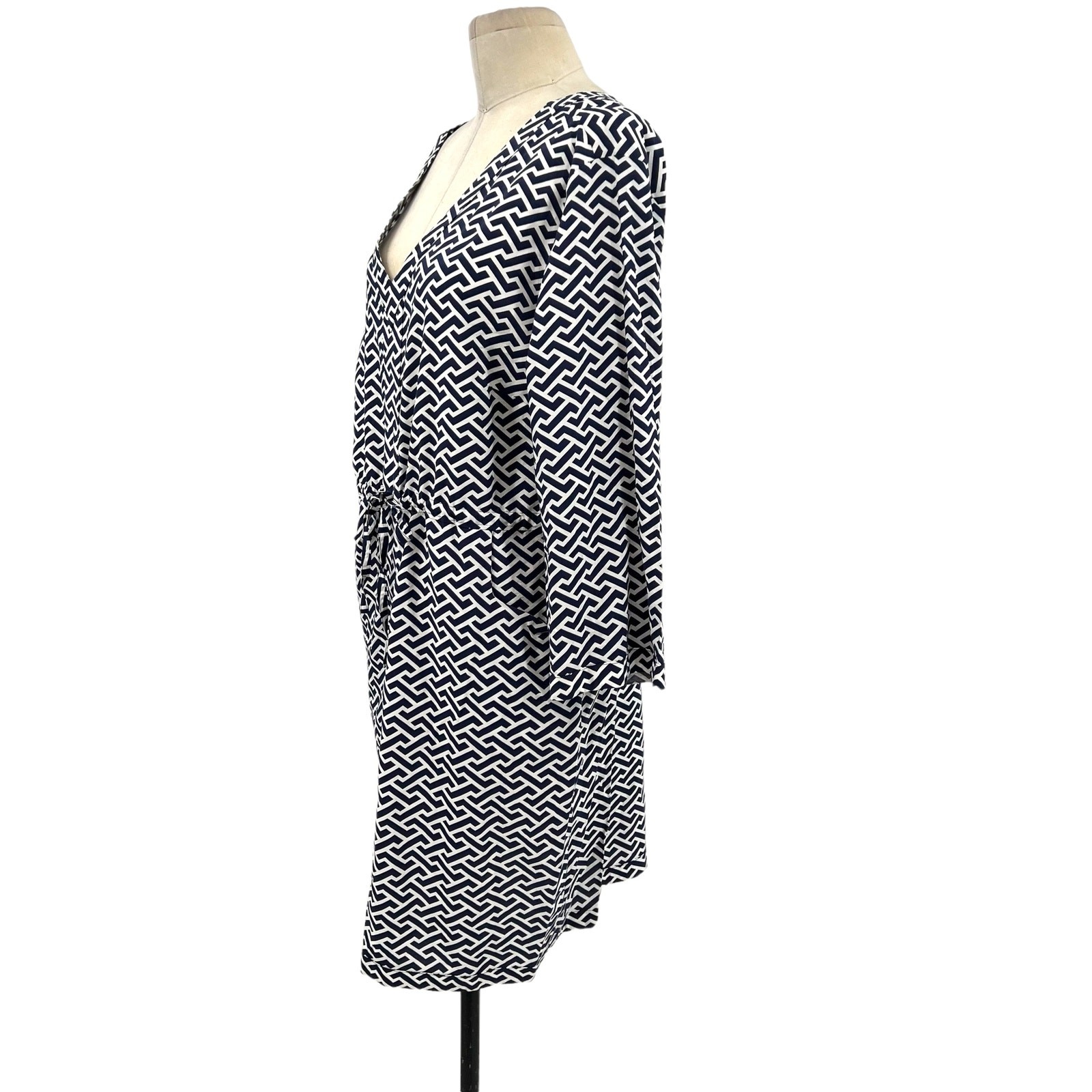 Peter Millar Navy Blue White Geometric Print Stripe Drawstring Dress Size XL