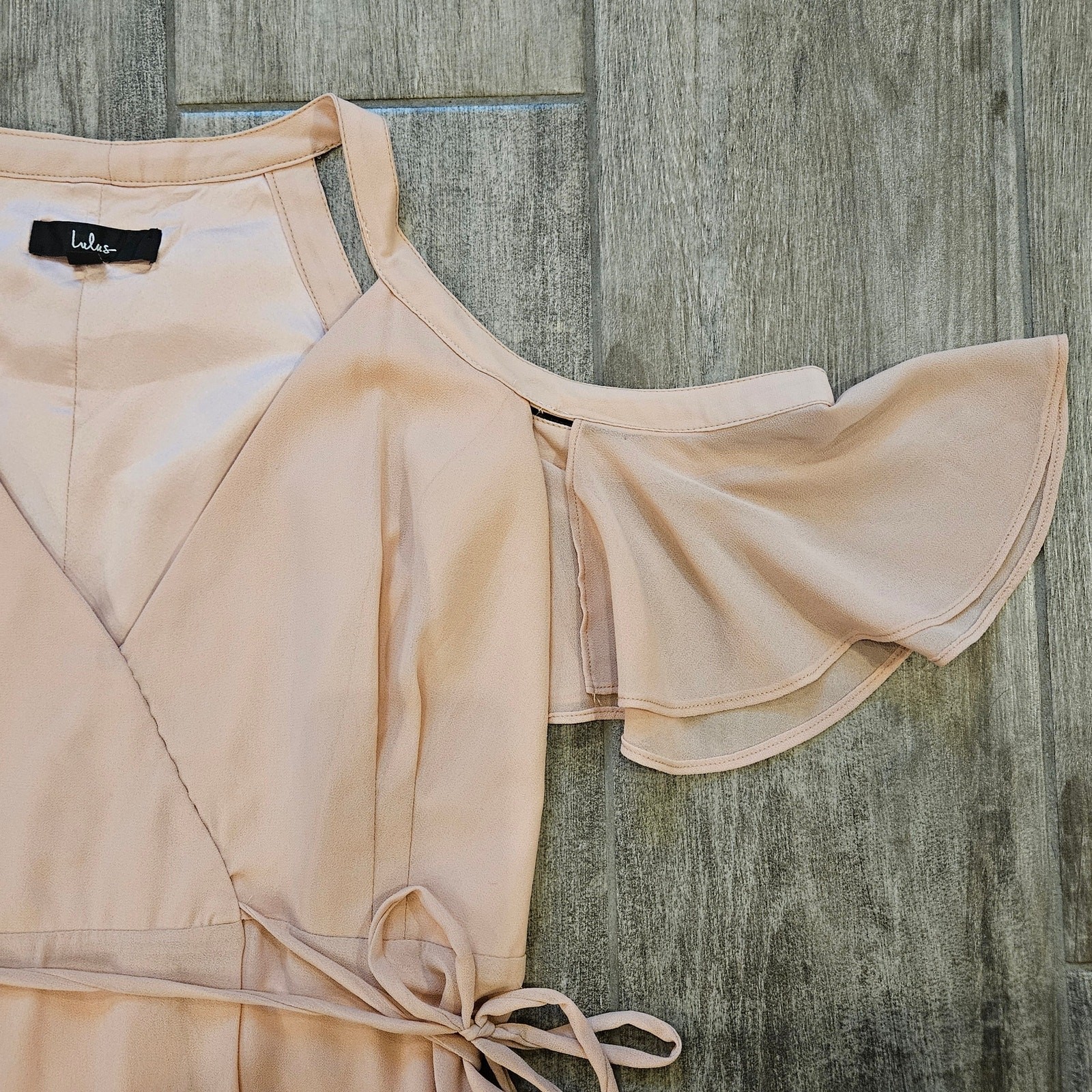 Lulus Maxi Formal Wrap Dress Size S Easy Listening Blush Cold-Shoulder Wedding