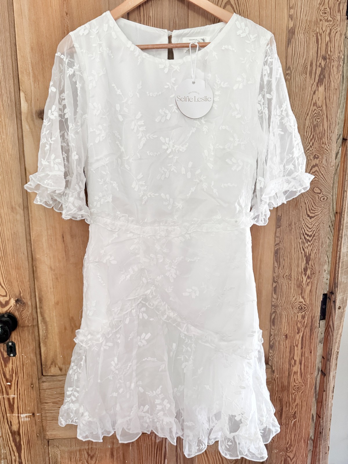 Selfie Leslie NWT Leona White Lace Floral Embroidered Frill Trim Dress size XL