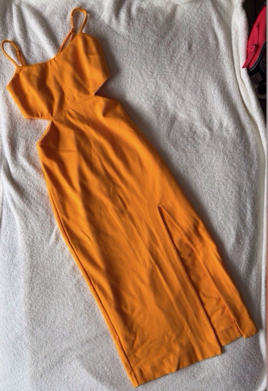 H:ours Revolve Marigold Cut-out Dress Side Slit Zip X XS