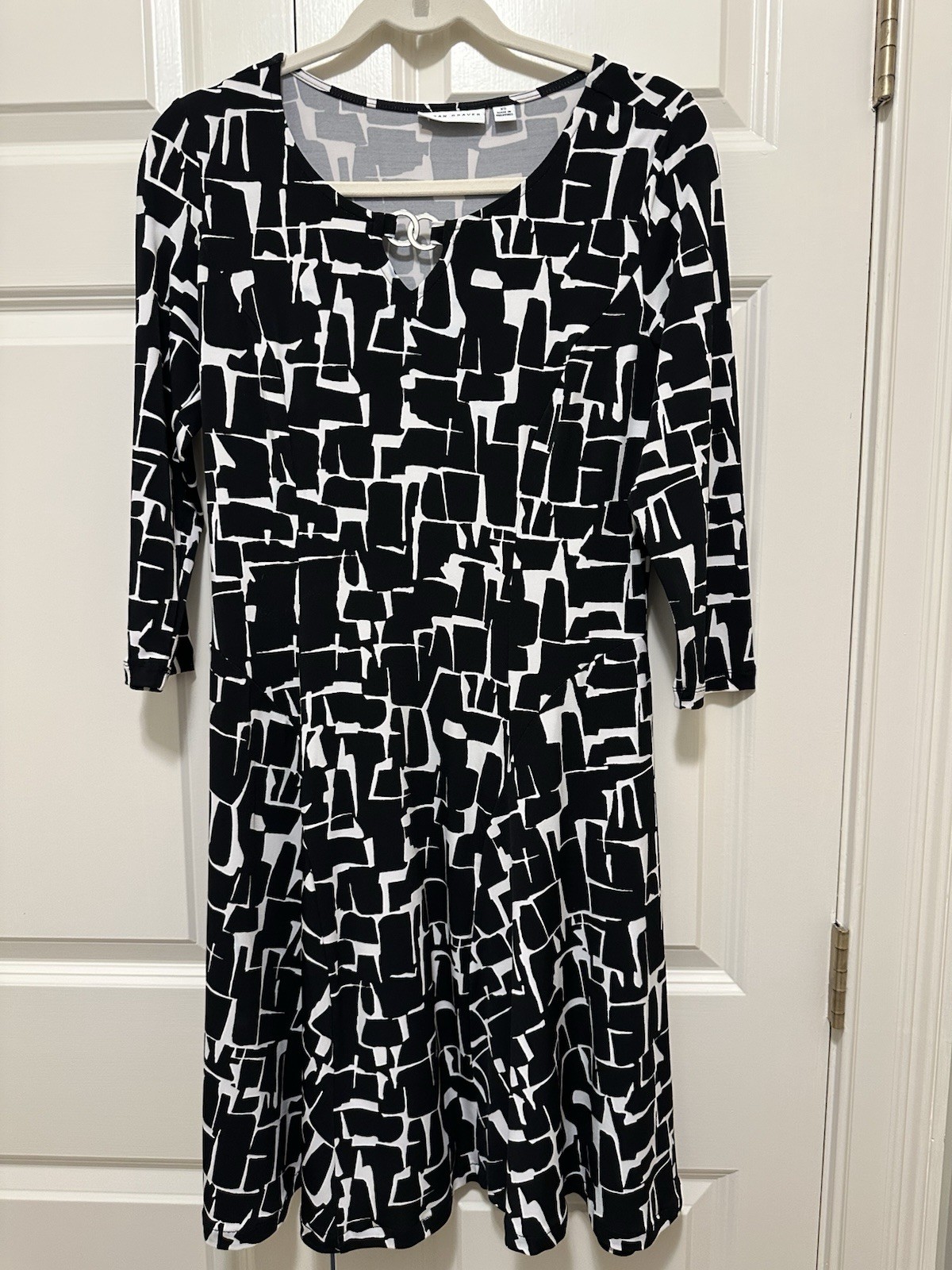 Susan Graver Liquid Knit Midi Dress 3/4 Sleeves Black White – XS