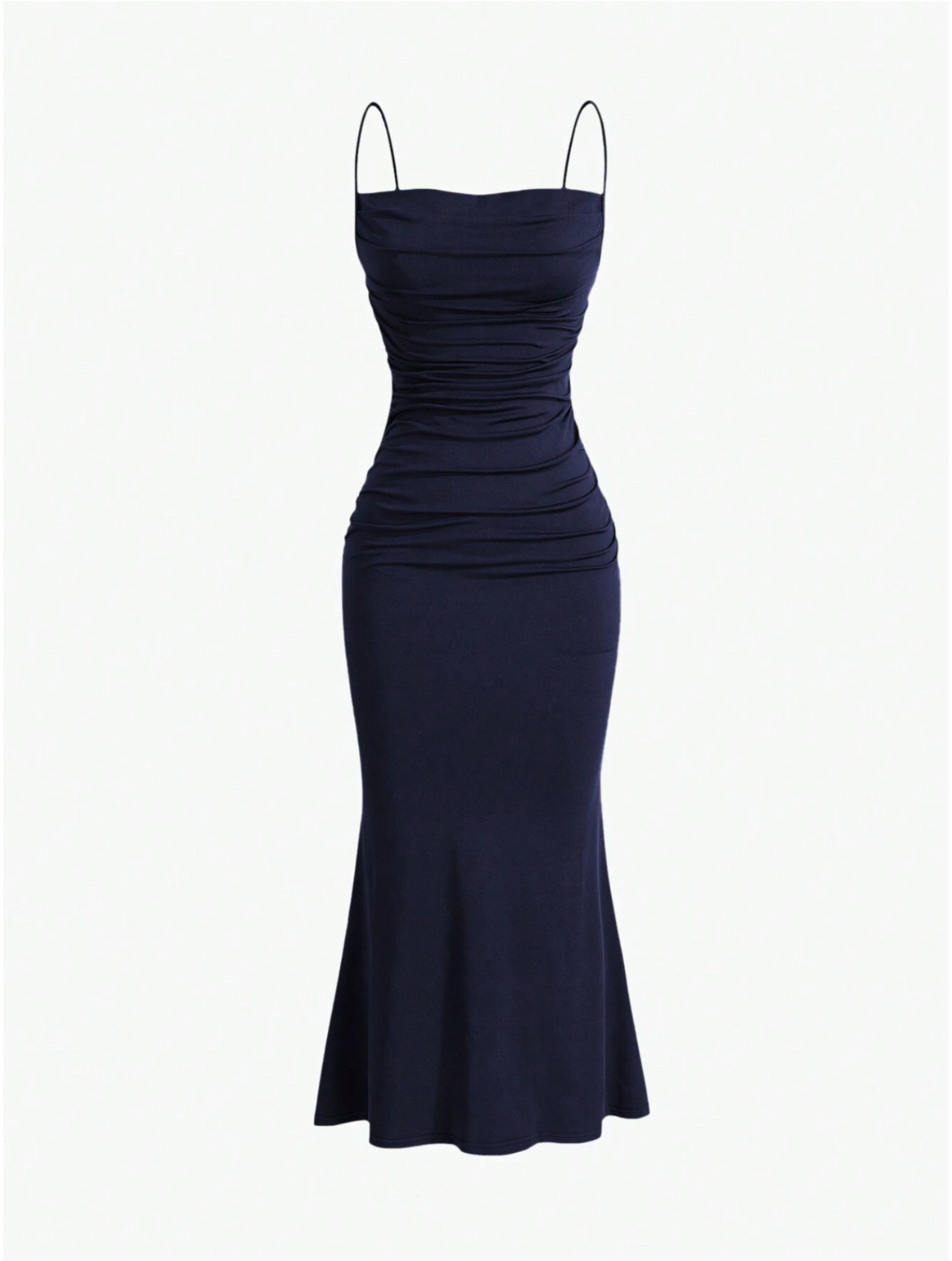Navy Blue MOD Solid Ruched Mermaid Hem Cami Dress Sz XS S M L