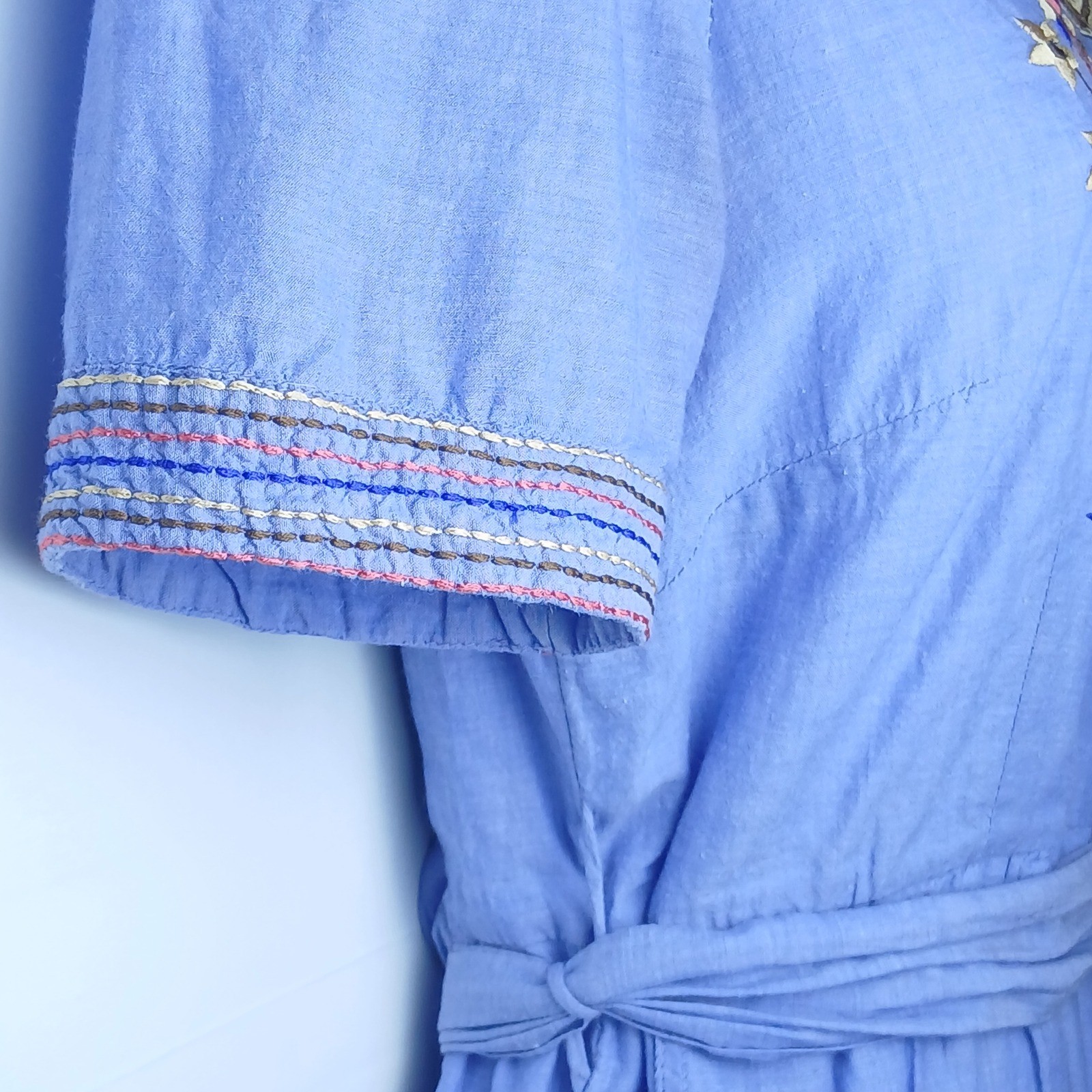 eShakti Custom Periwinkle Embroidered Cotton Maxi Dress Pockets Boho Cottagecore