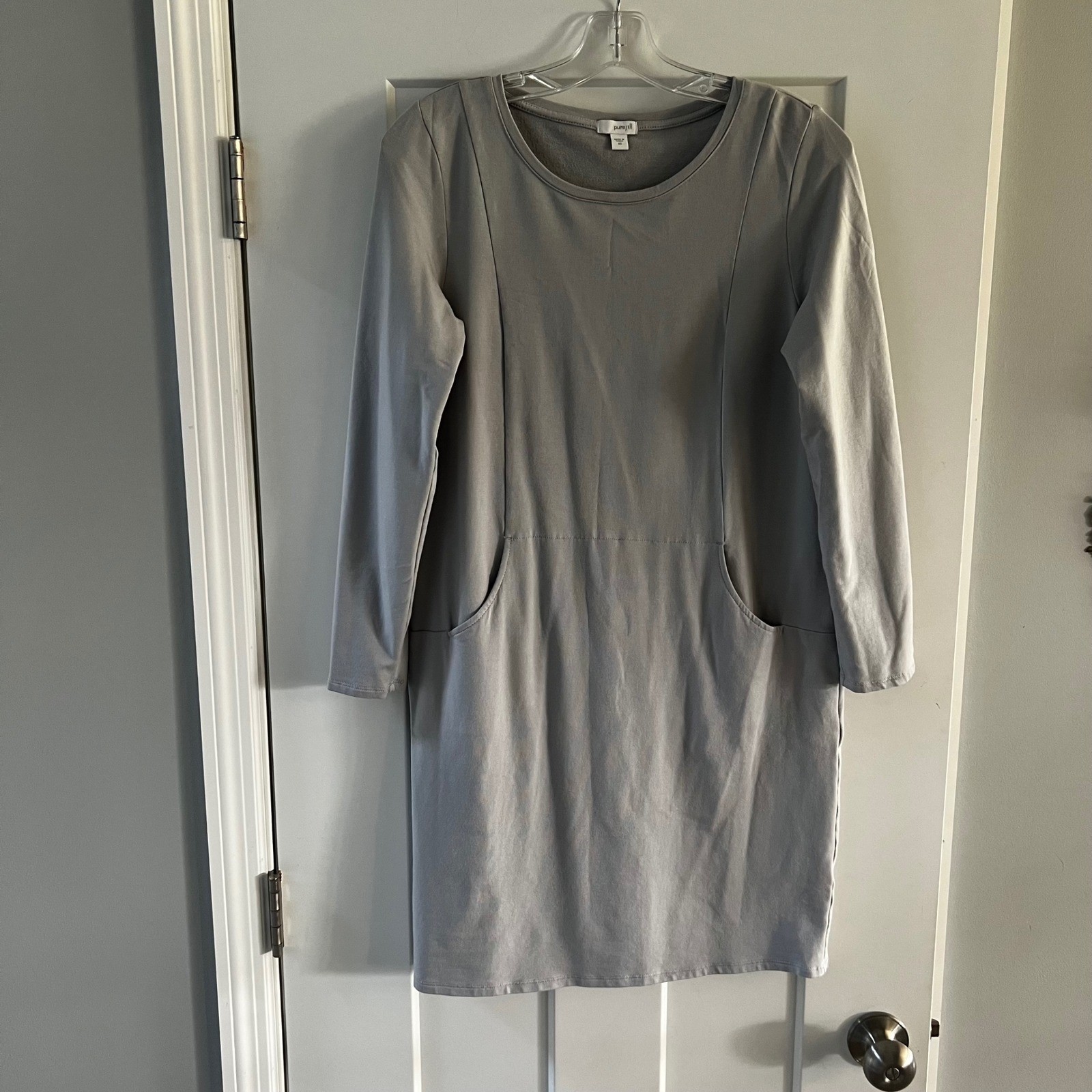 Pure Jill Women’s XS Gray Pima Cotton Modal Spandex Long Sleeve Pocket Dress