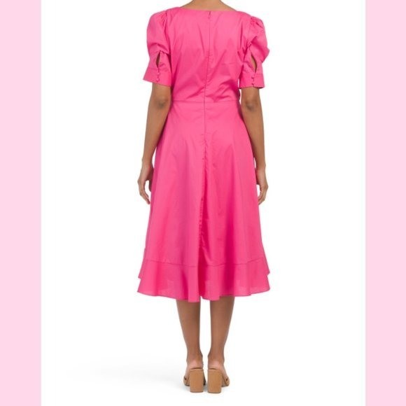 BCBGeneration Pink Sweetheart Neck Puff Shoulder Dress 10