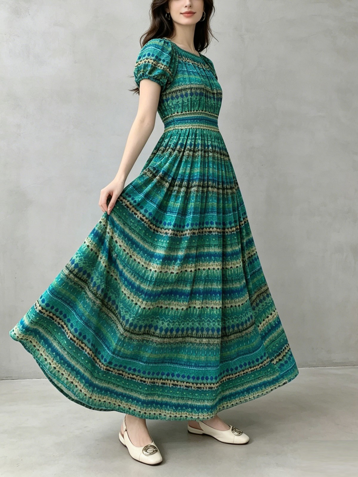 Ladies Bohemian Elegant Long Dress Elastic Waist Versatile Fit Any Body Shape