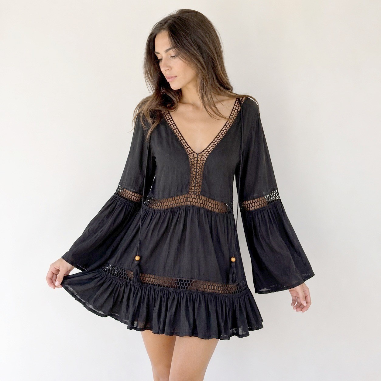 Forever 21 Salt Canyon Women’s Medium Black Mini Dress Boho Crochet Festival NWT