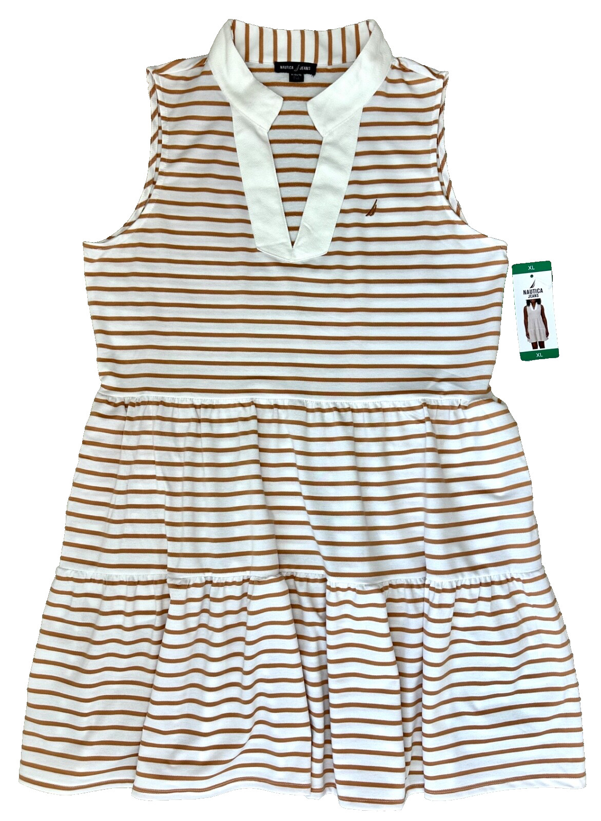Nautica Knit Dress Women’s XL Tiered Almond Ivory Stripe Pockets