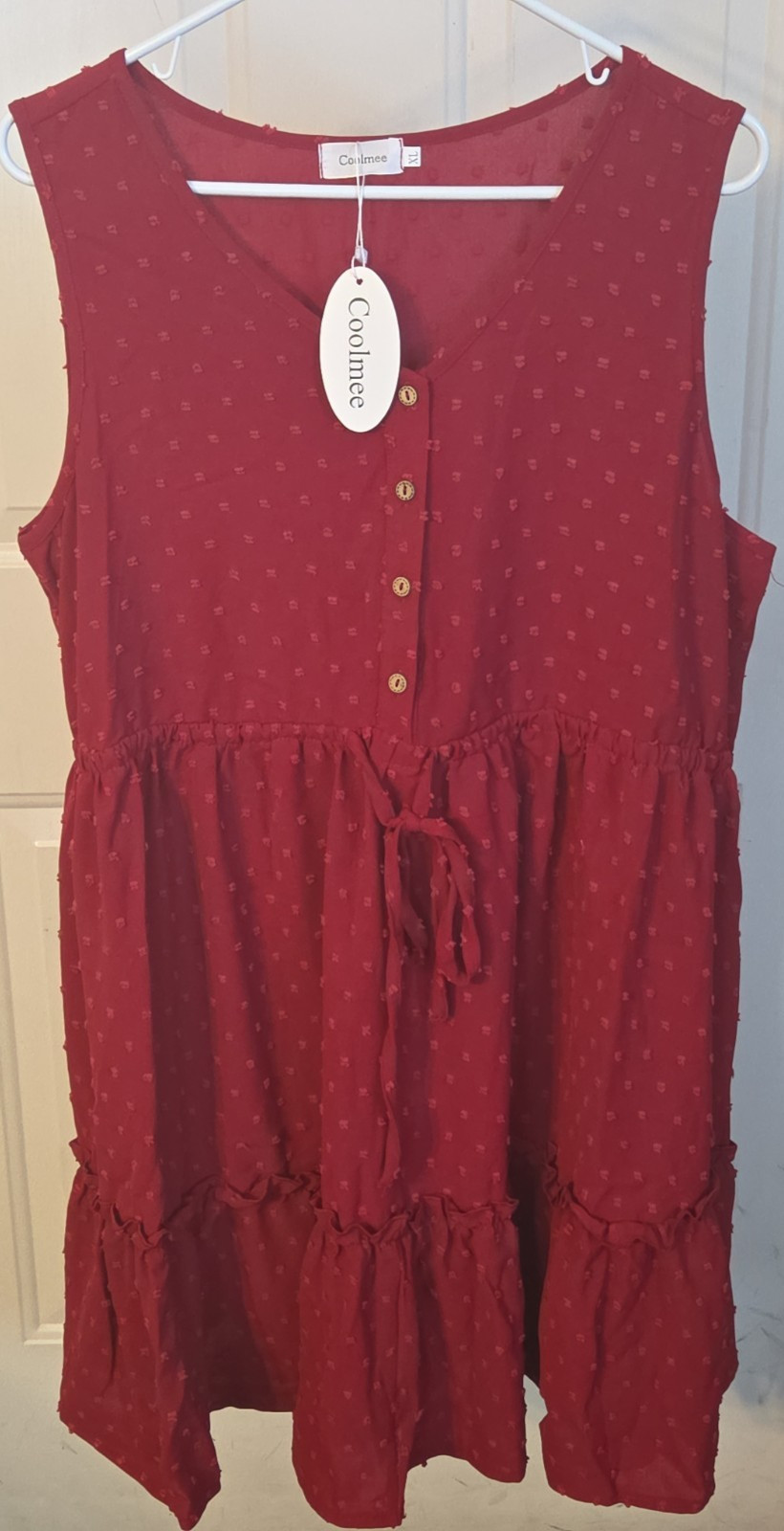 Coolmee Red Dress Size XL Button up Pull over Sleeve Less NWT New