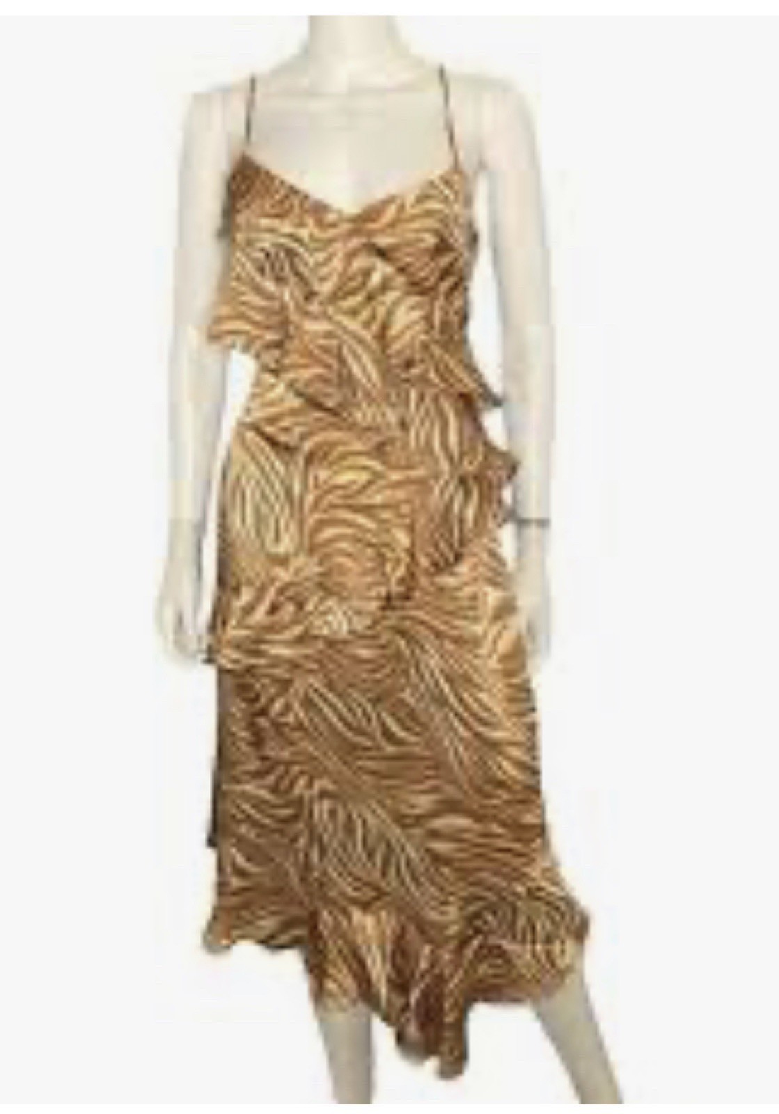 Steve Madden Christina Brown Zebra Satin RUFFLE Handkerchief Slip Dress XL NWT