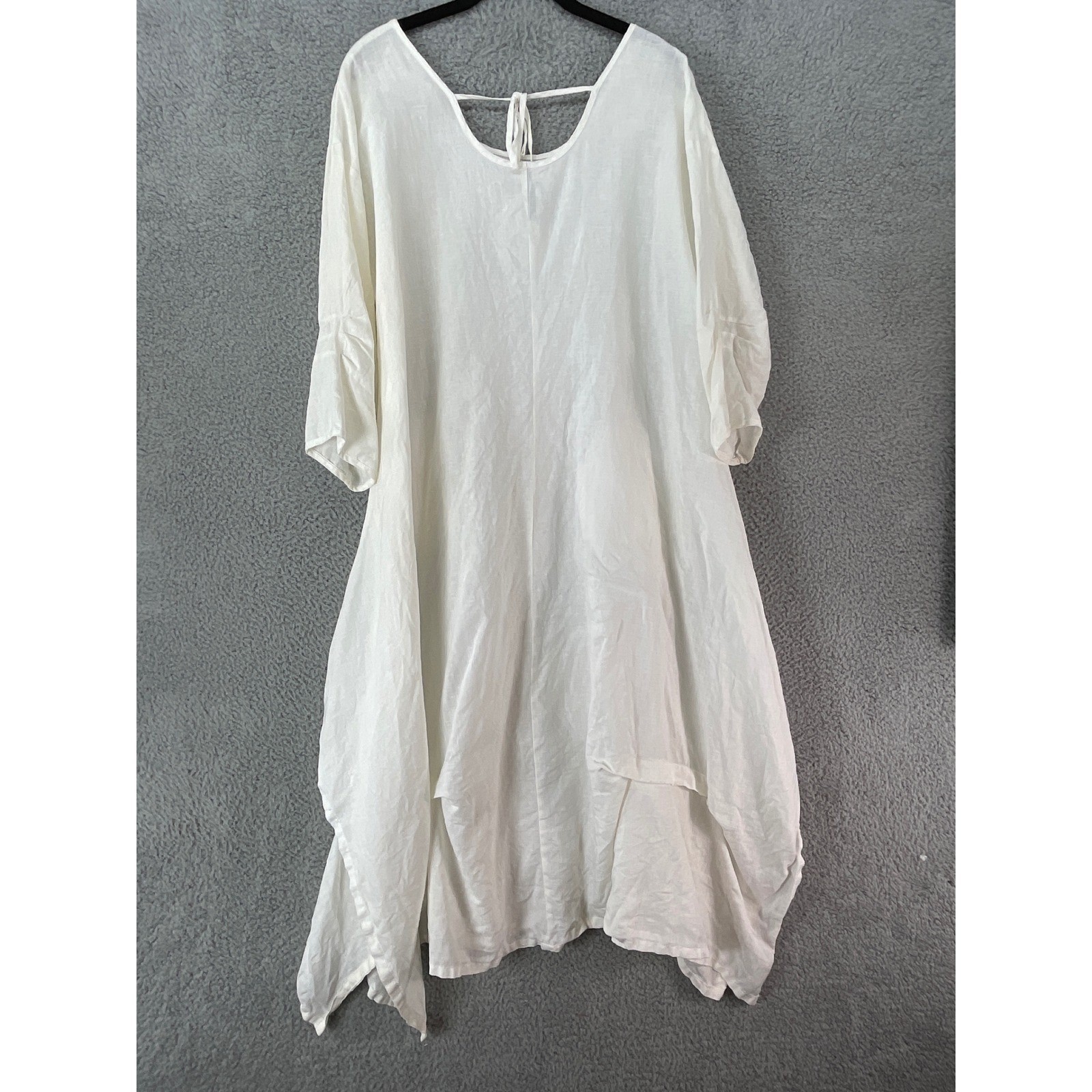 IC Linen Handkerchief Hem Tunic Dress Womens L White Good Lagenlook Pockets Boho