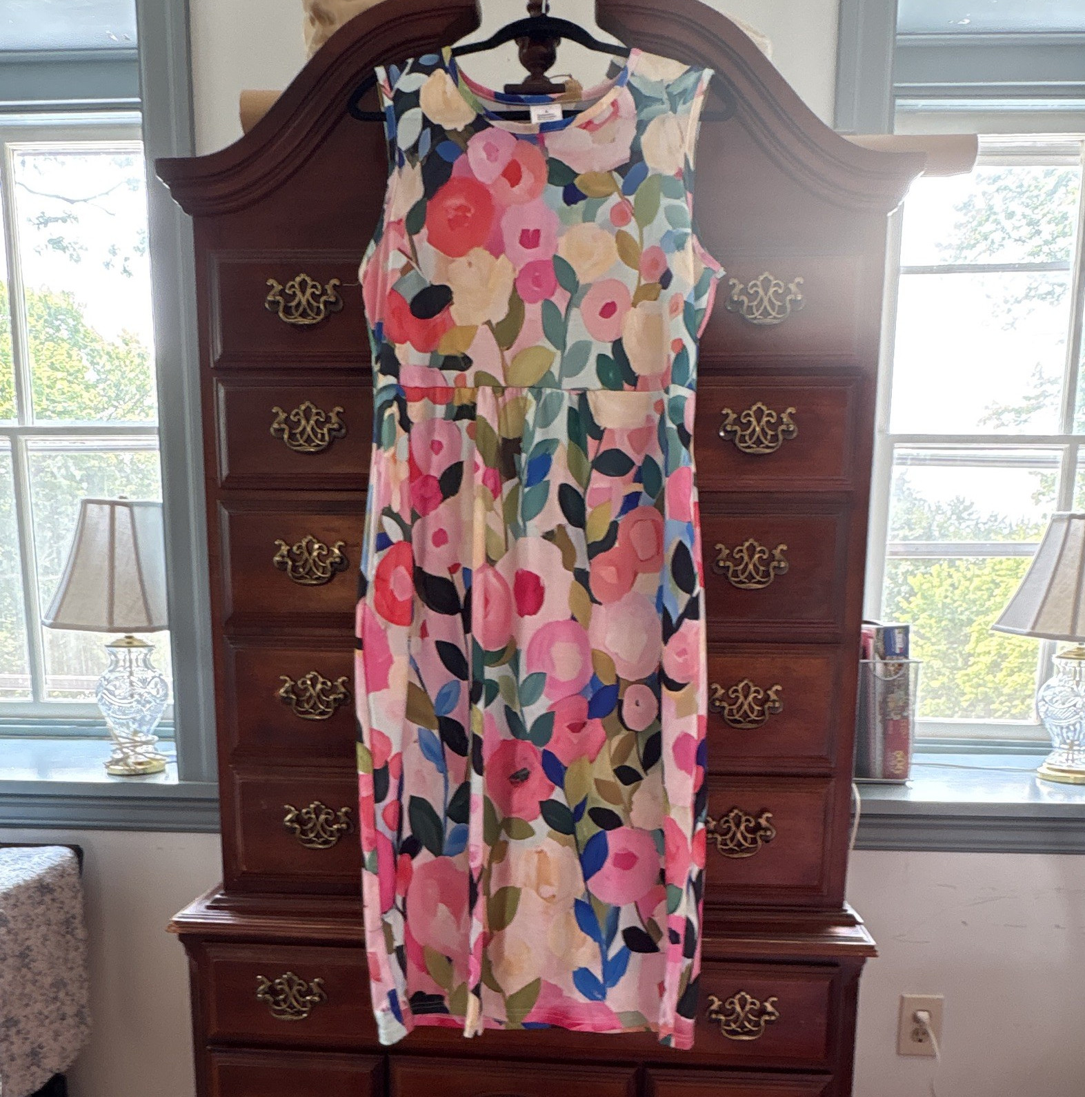 Ellie’s Boutique Multicolor Floral Chiffon Lined Midi Dress Womens Size S