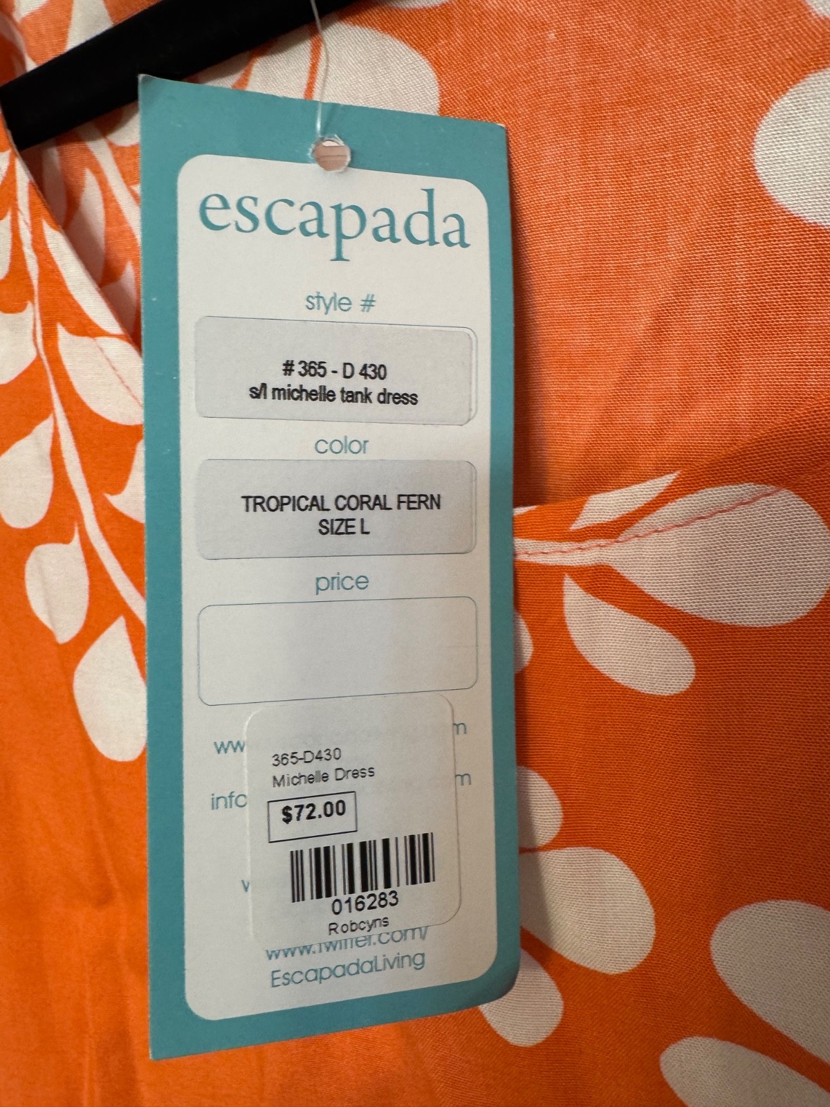 Escapada Orange and white print dress size L new with tage