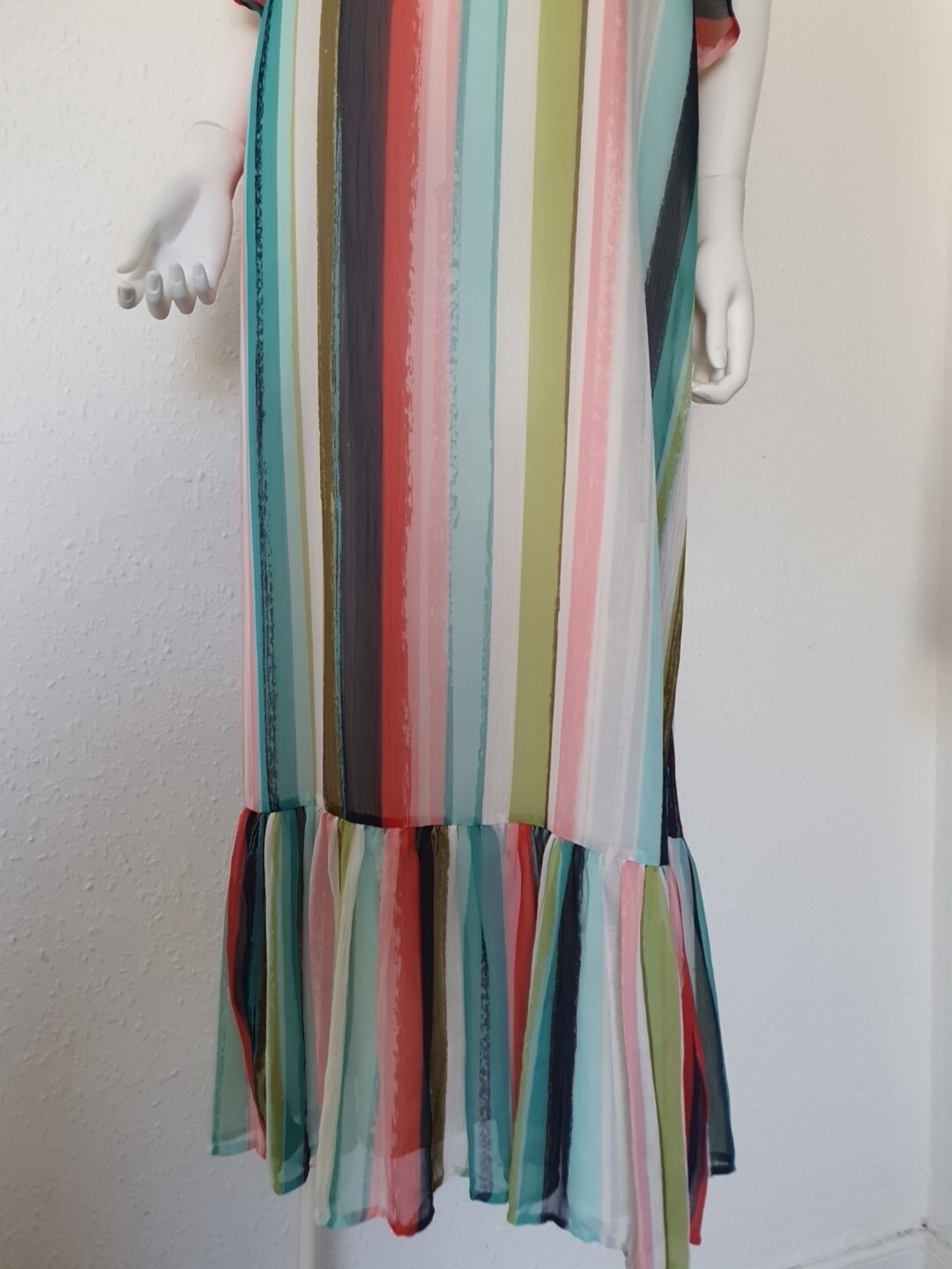 Marks & Spencer long Chiffon summer dress striped multicolour Size UK 16