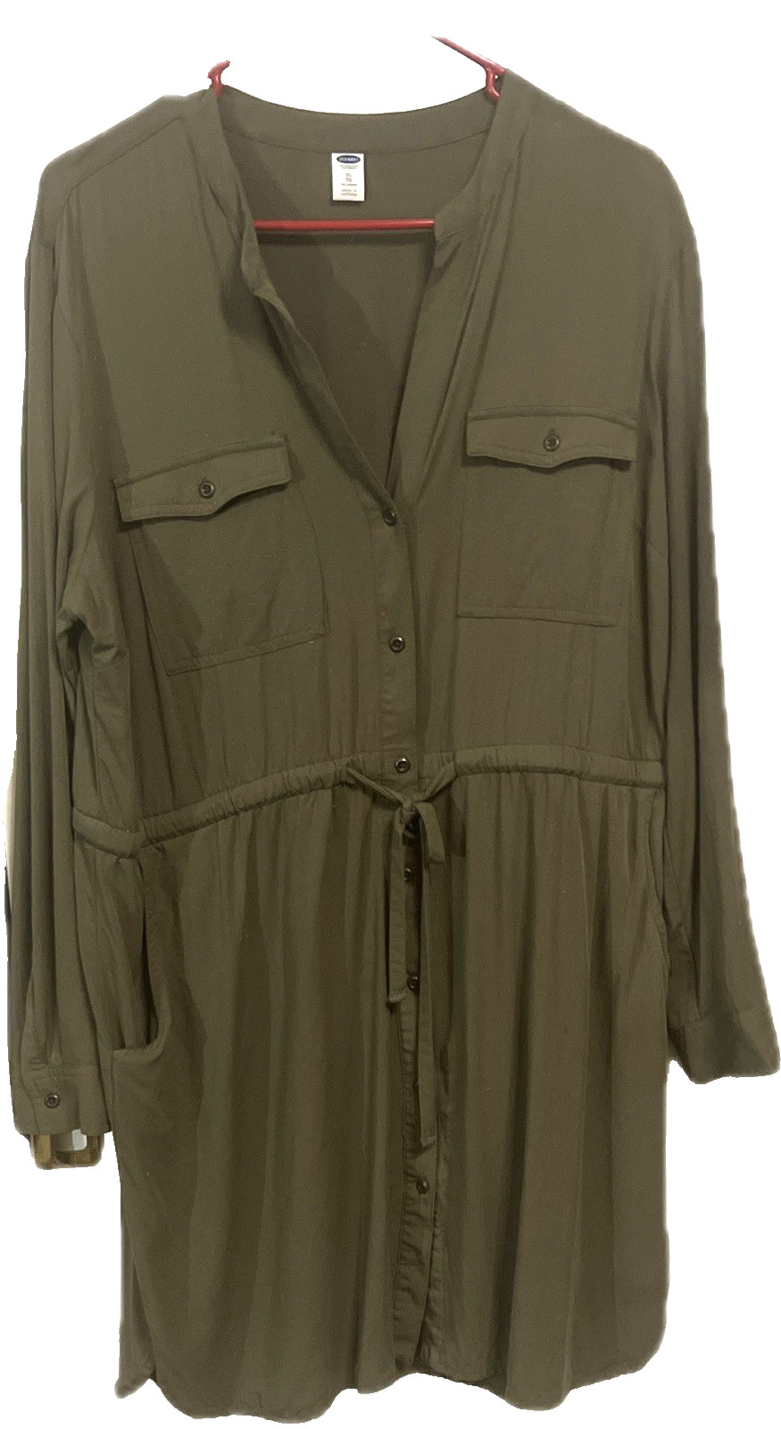 Old Navy Dress Women’s Size XLT Olive Green 2 Side 2 Chest Pockets 100% Rayon