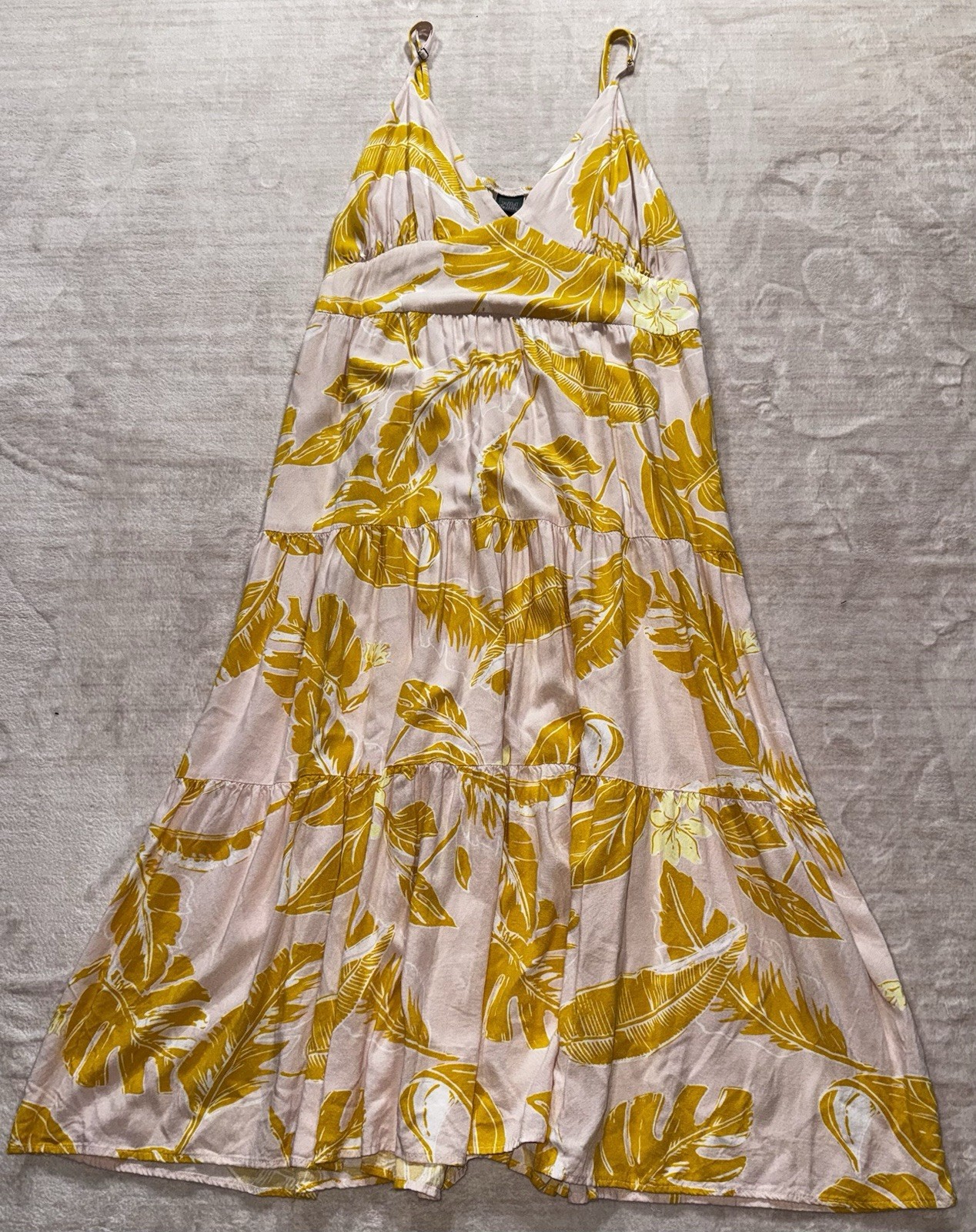 Wild Fable Women’s Tropical Leaf Print Maxi Dress Size Large Pink Mustard Rayon