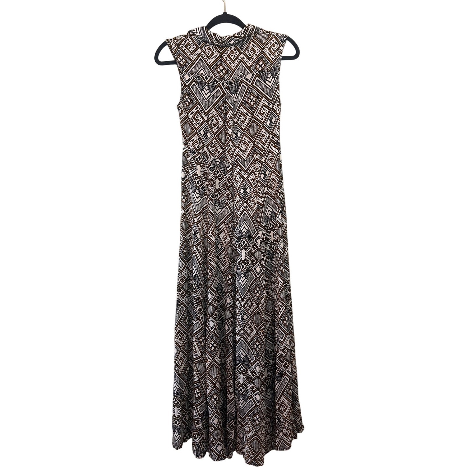 Boho Geo Chic Flowy Maxi Dress Women’s Small Modern Tribal Print