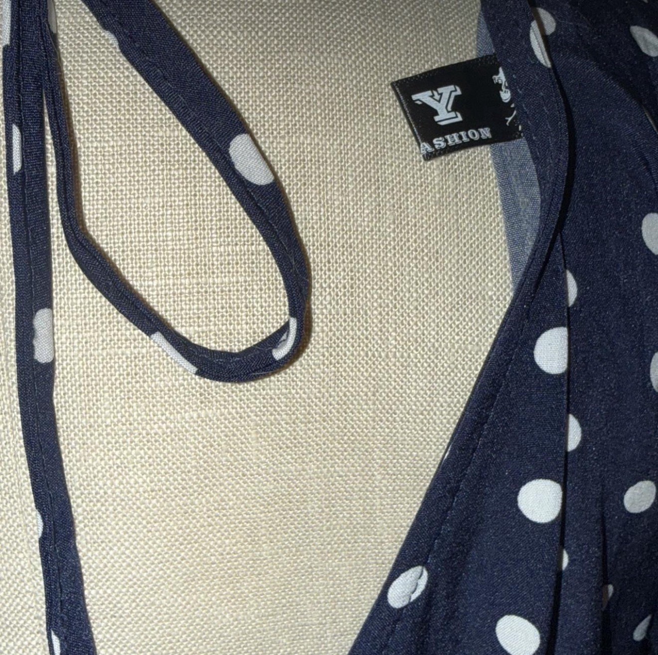 Polka Dot Navy & White Jumper Ruched Waist Tie Back Size Small To Medium