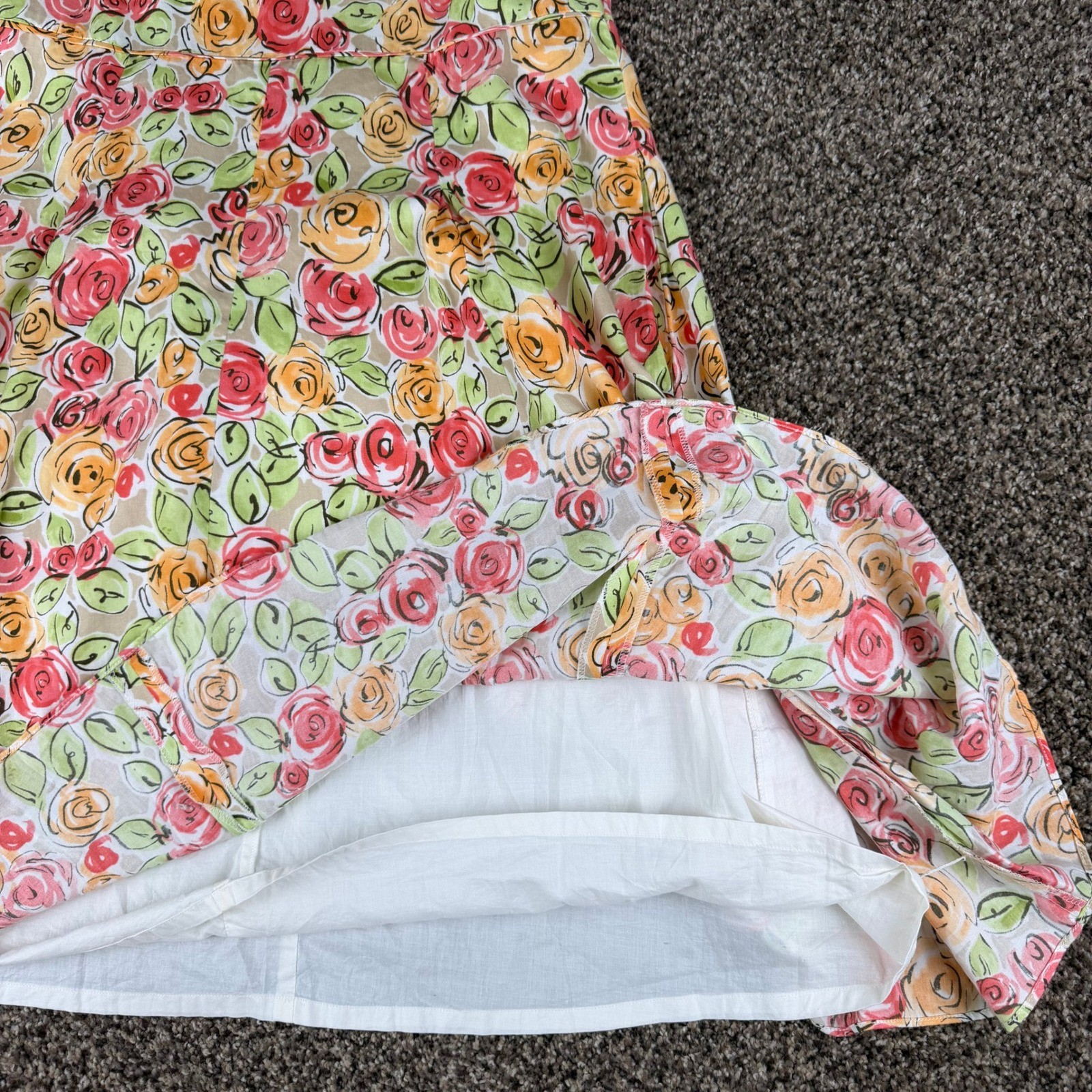Talbots Petites Floral Rose Print Fit and Flare Midi Dress Sleeveless V-Neck 12P