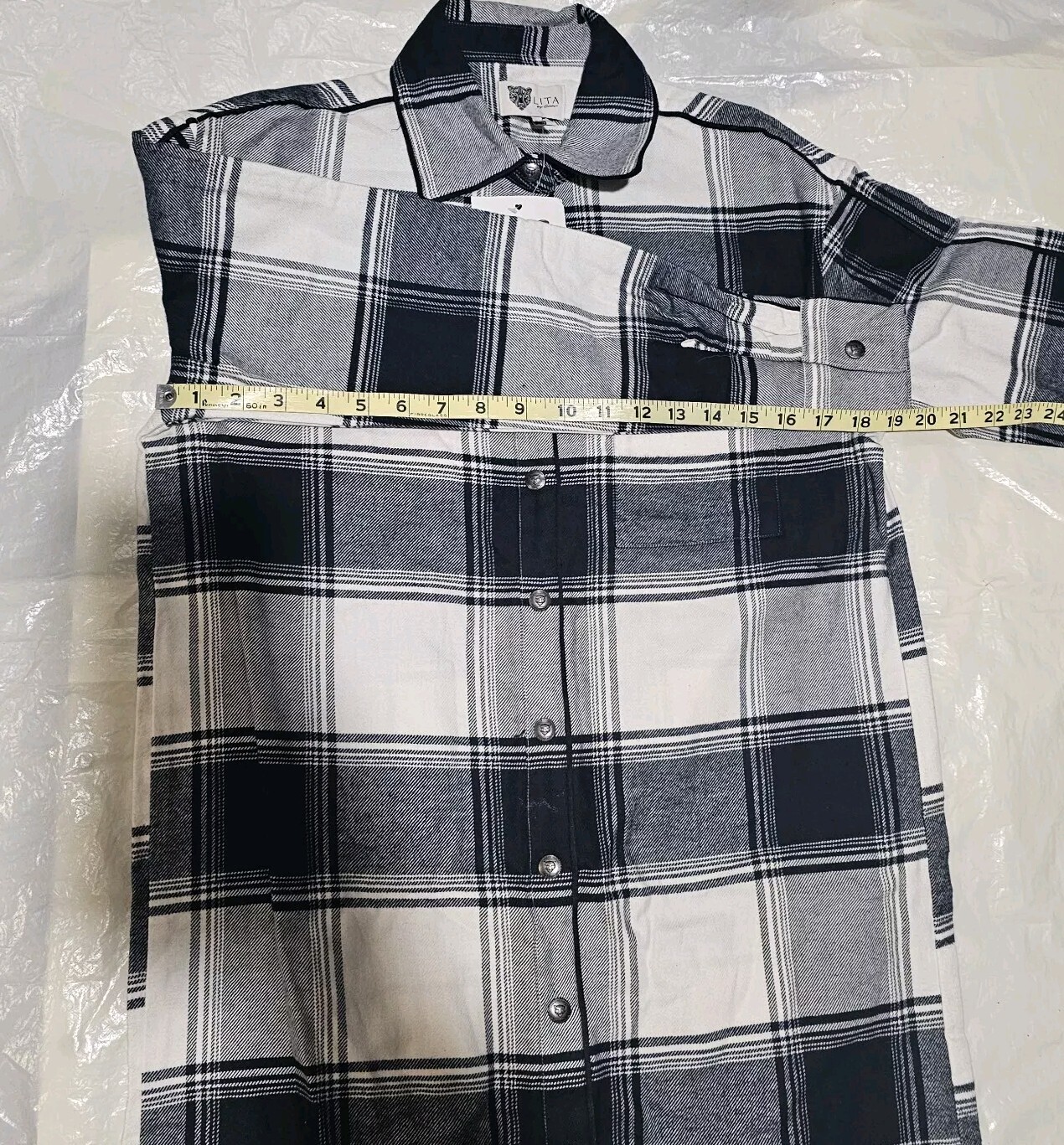 Lita by Ciara Revolve 100% Cotton Snap Button Down Plaid Black White $248 Sz XS