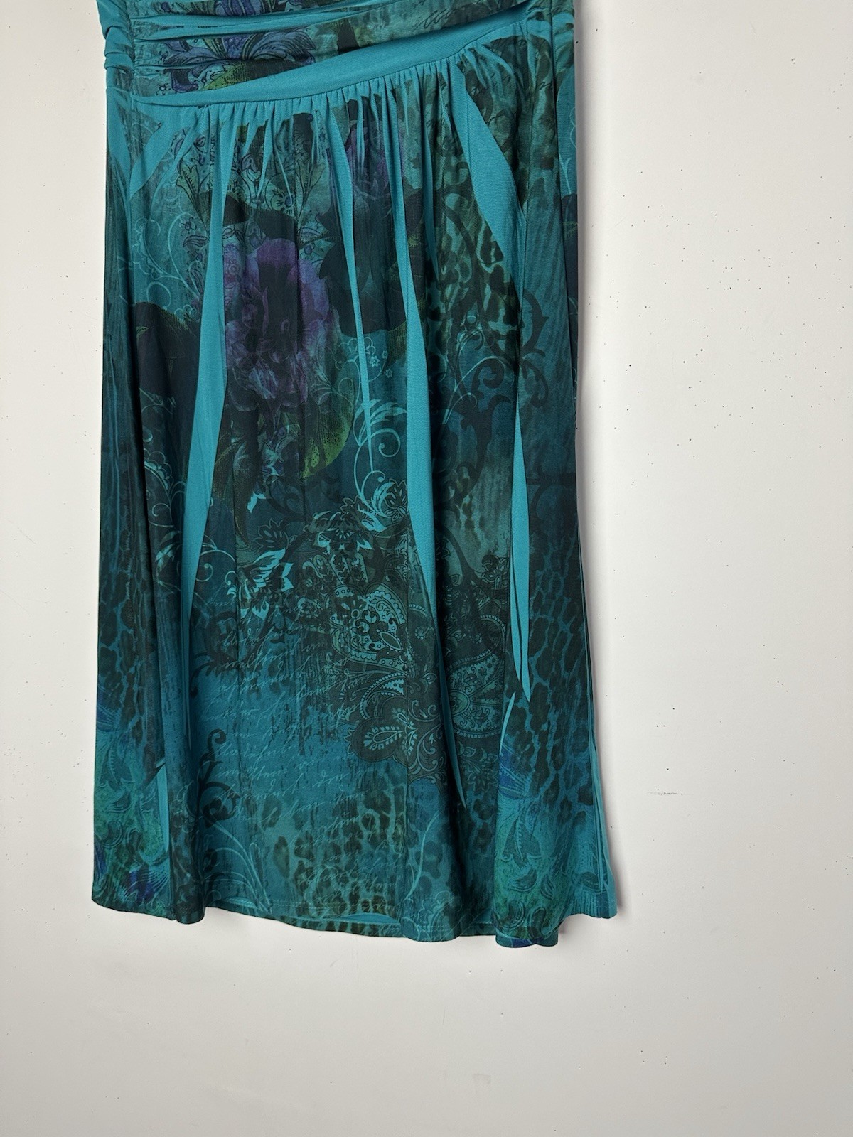 Vtg City Triangles Halter Dress Green Abstract Y2K 90s Whimsigoth Forest Fairy M
