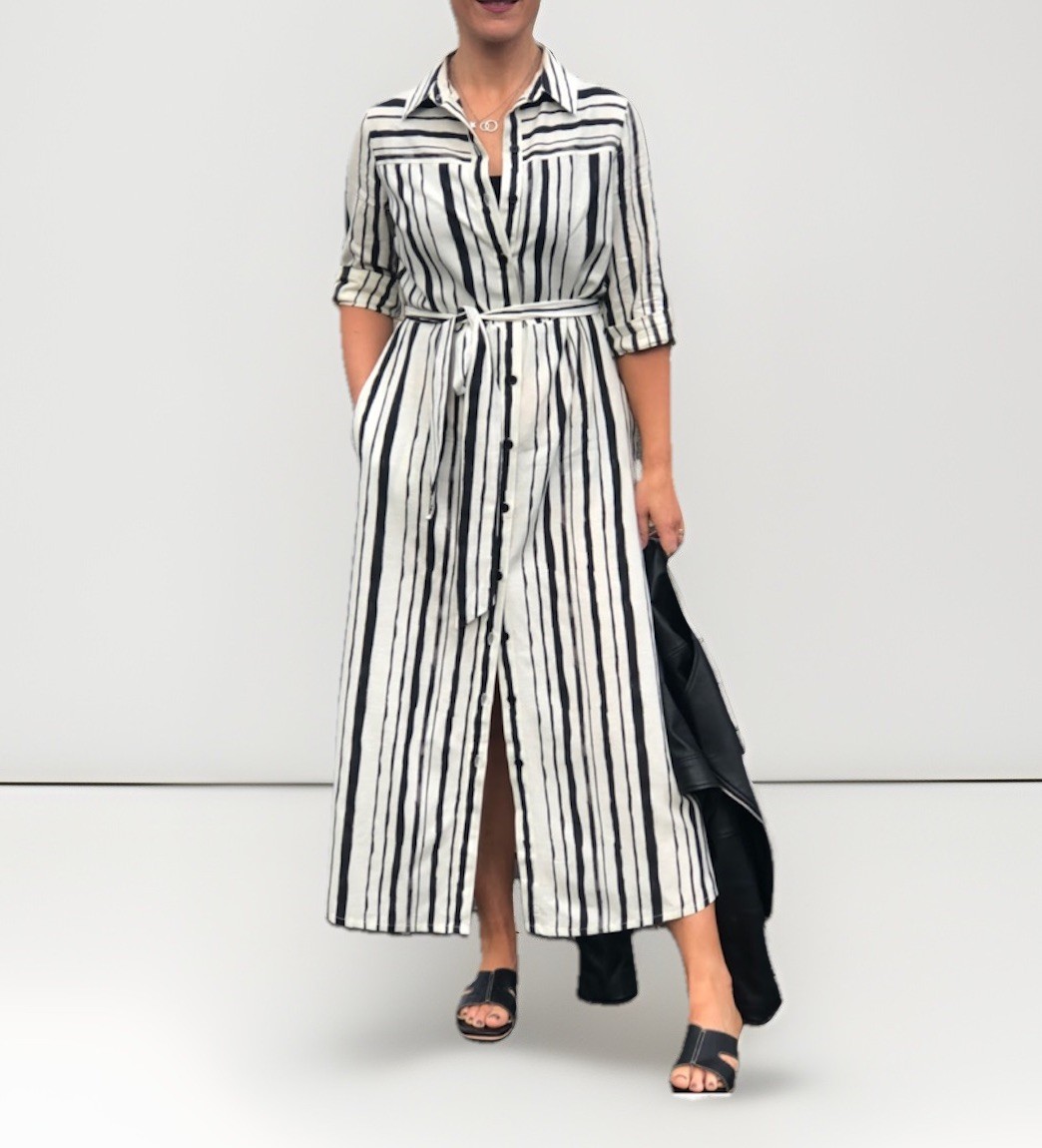 New Tags JD Williams Size 20 Midi Summer Cotton Shirt Dress Mono Stripe Print
