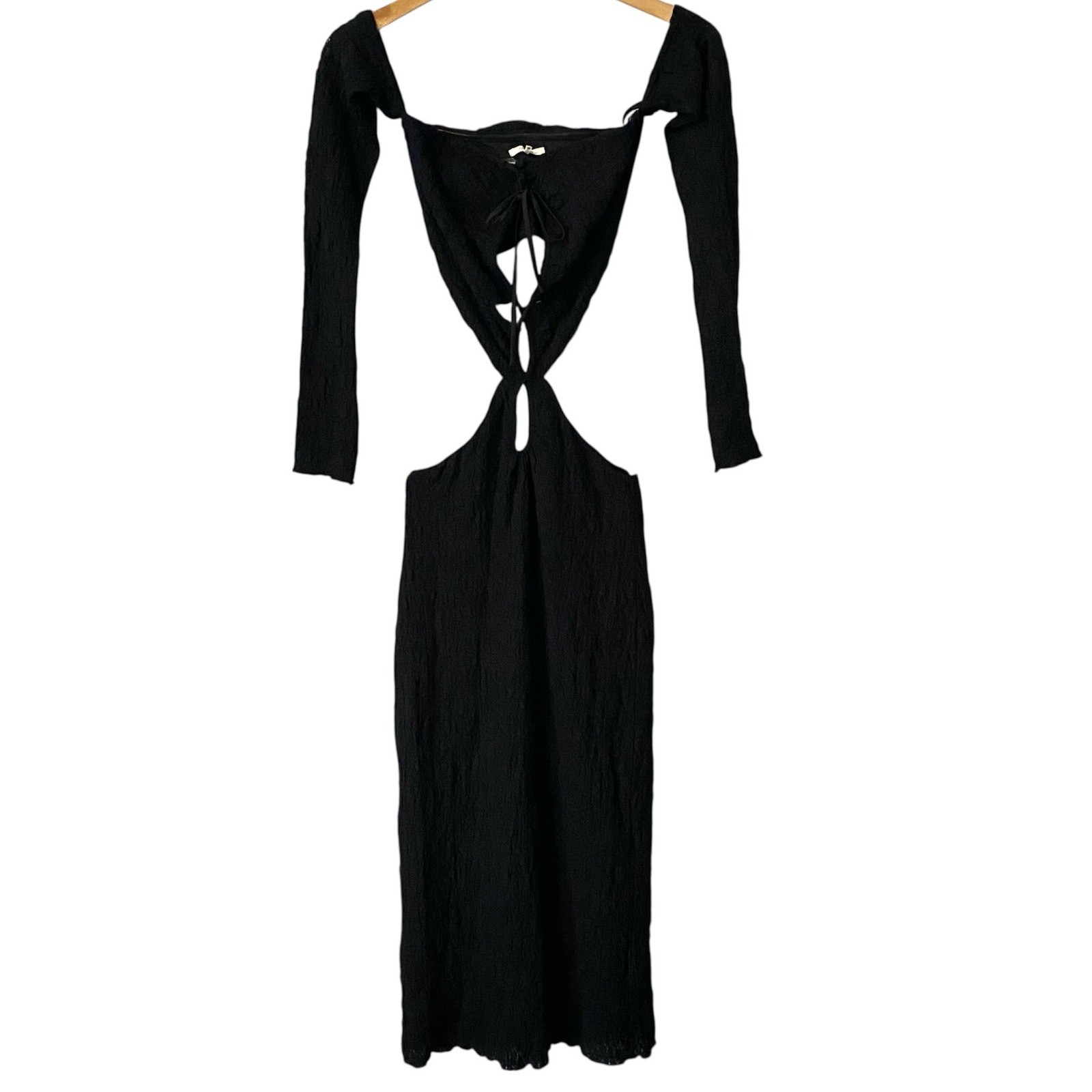 Revolve Tularosa Black Textured Cut-Out Lace-Up Long Sleeve Midi Dress Sz Small